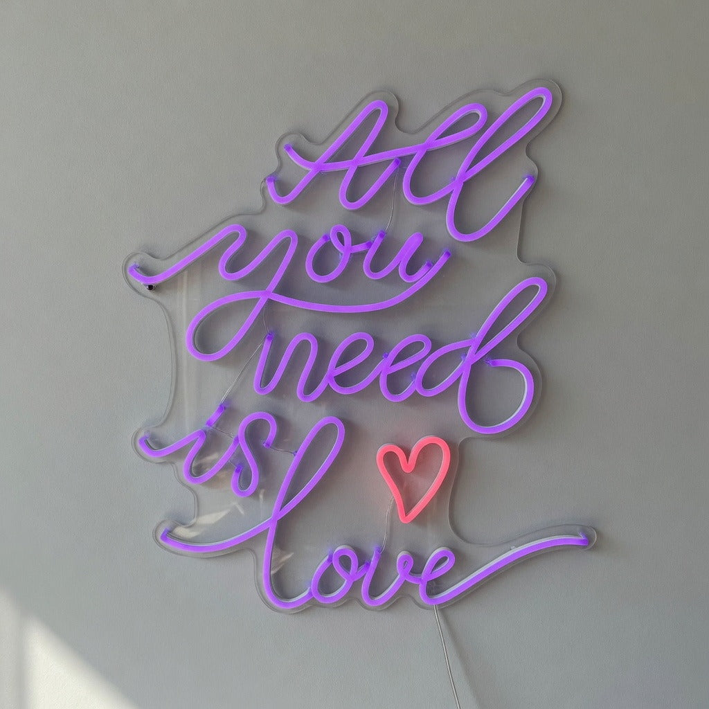 All You Need Is Love LED Neon Sign Vertical Stacked Script - Shineneon