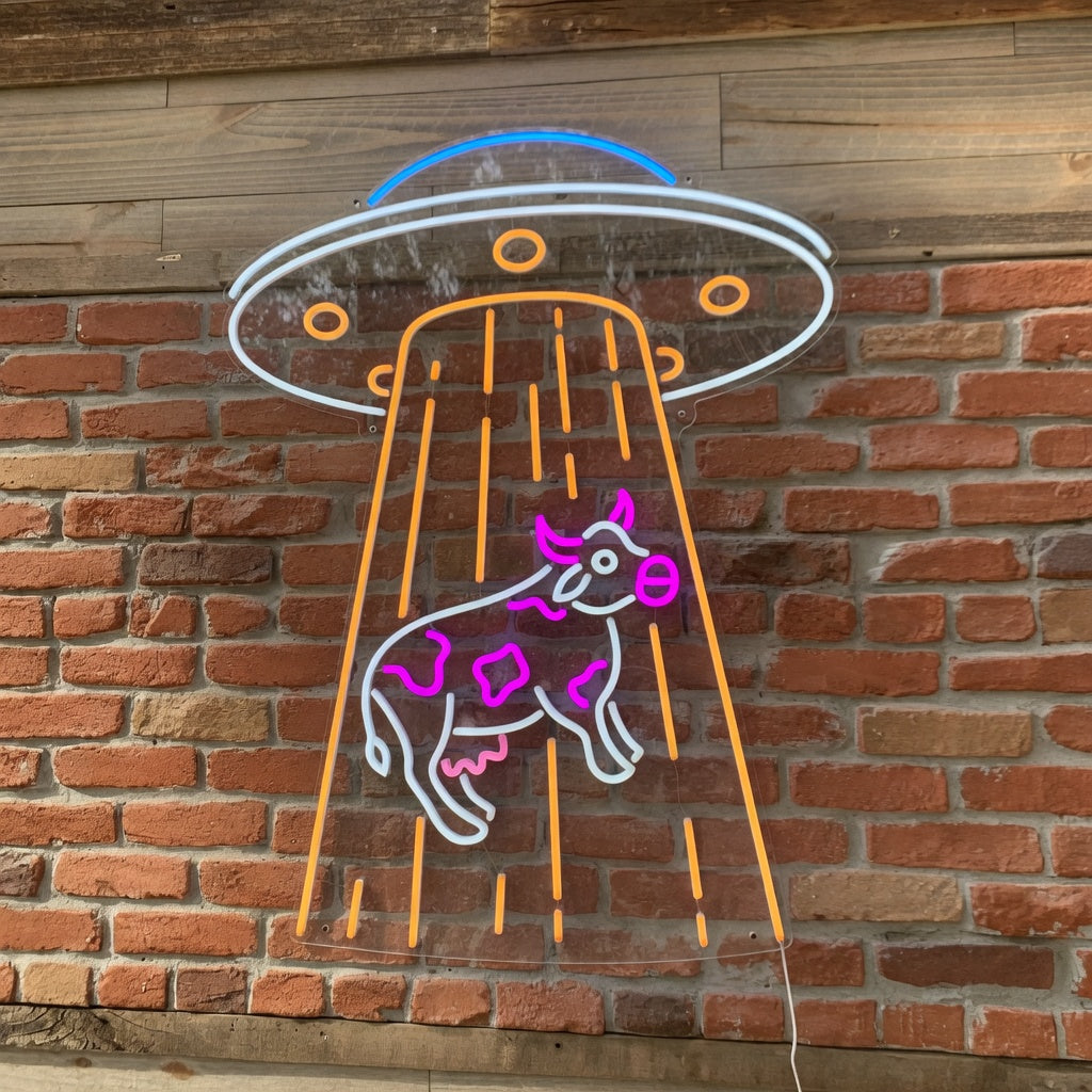 UFO Abducting Cow LED Neon Sign for Kids Room - Shineneon