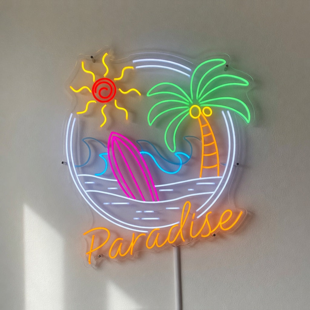 Palm Tree Sunset Wave Tropical Paradise LED Neon Sign for Bar - Shineneon