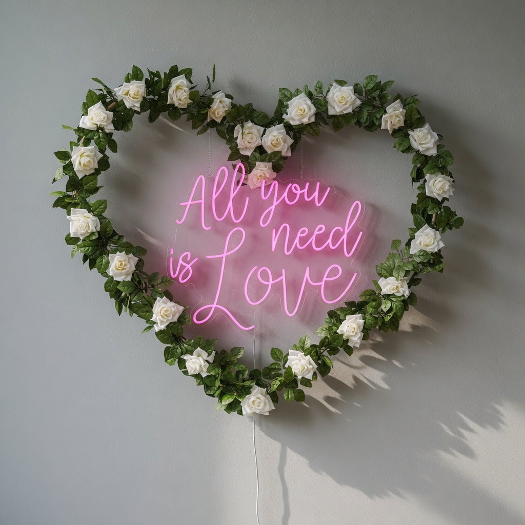 All You Need Is Love LED Neon Sign Heart Wreath Floral Design - Shineneon