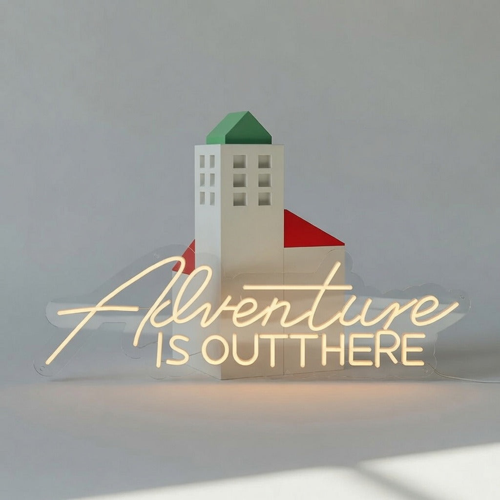Adventure Is Out There LED Neon Sign Boxed Sunset Scene - Shineneon