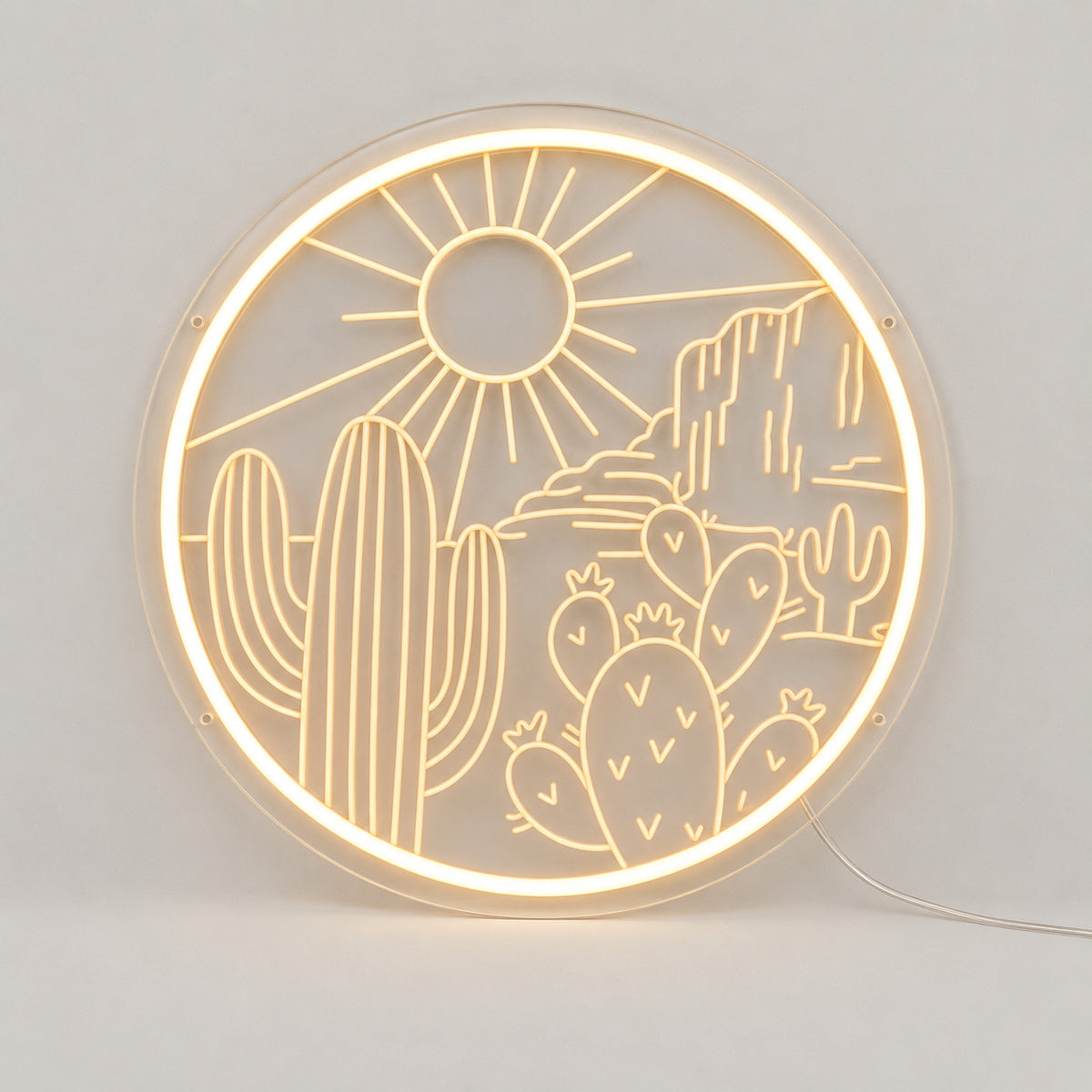 Round Cactus Sun Desert Vintage LED Neon Sign Wall Neon Signs - Solid Background