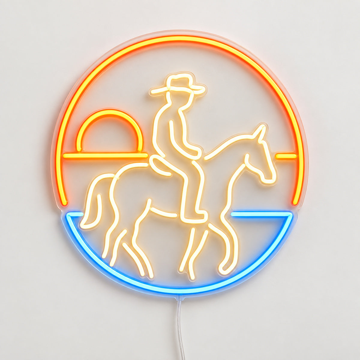 Sunset Cowboy Horseback Vintage LED Neon Sign Wall Neon Signs - Solid Background