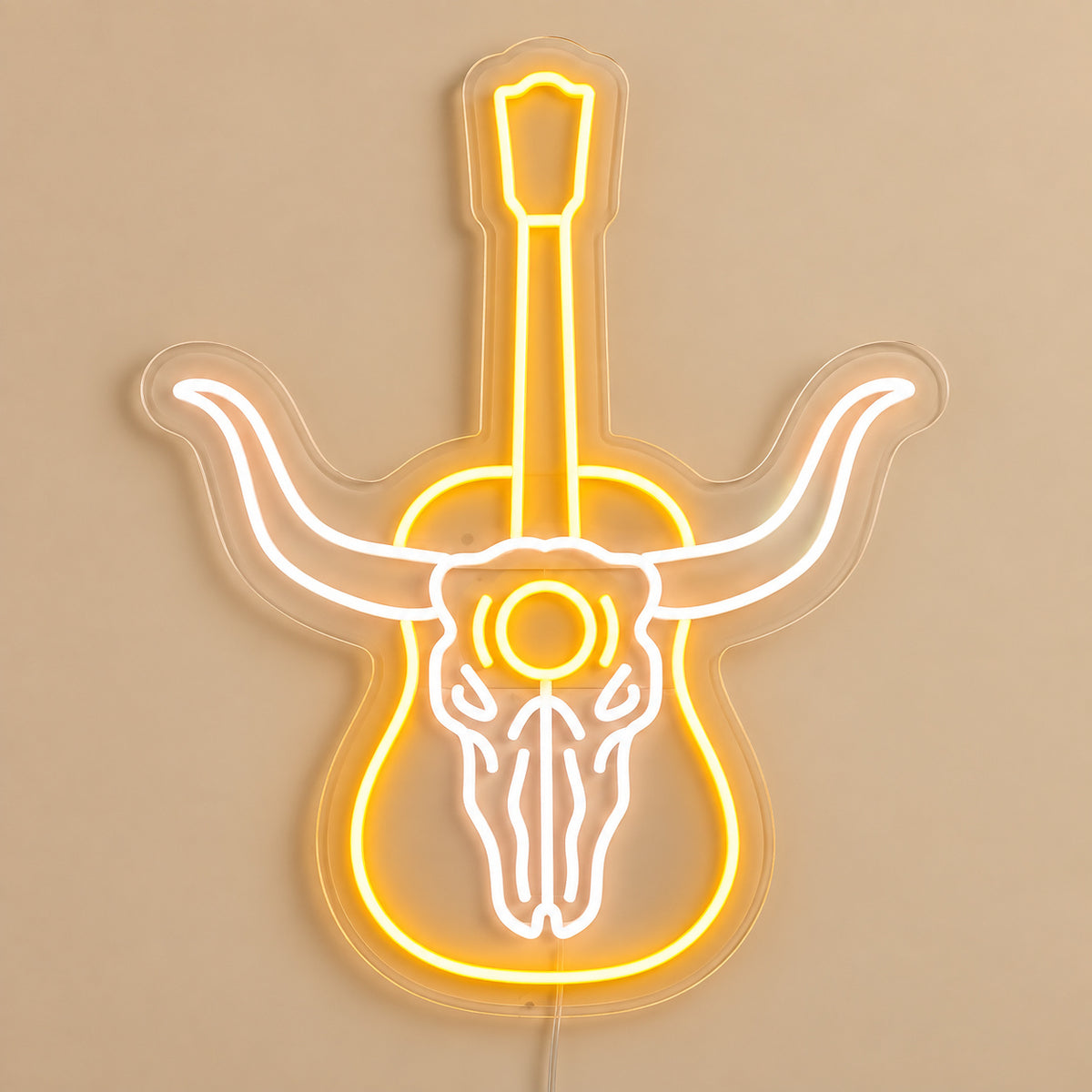 Longhorn Skull Acoustic Guitar LED Neon Sign Wall Neon Signs - Solid Background
