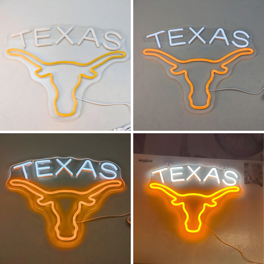 Texas Longhorn USB LED Neon Sign for Bar Game Room & Man Cave Wall Decor