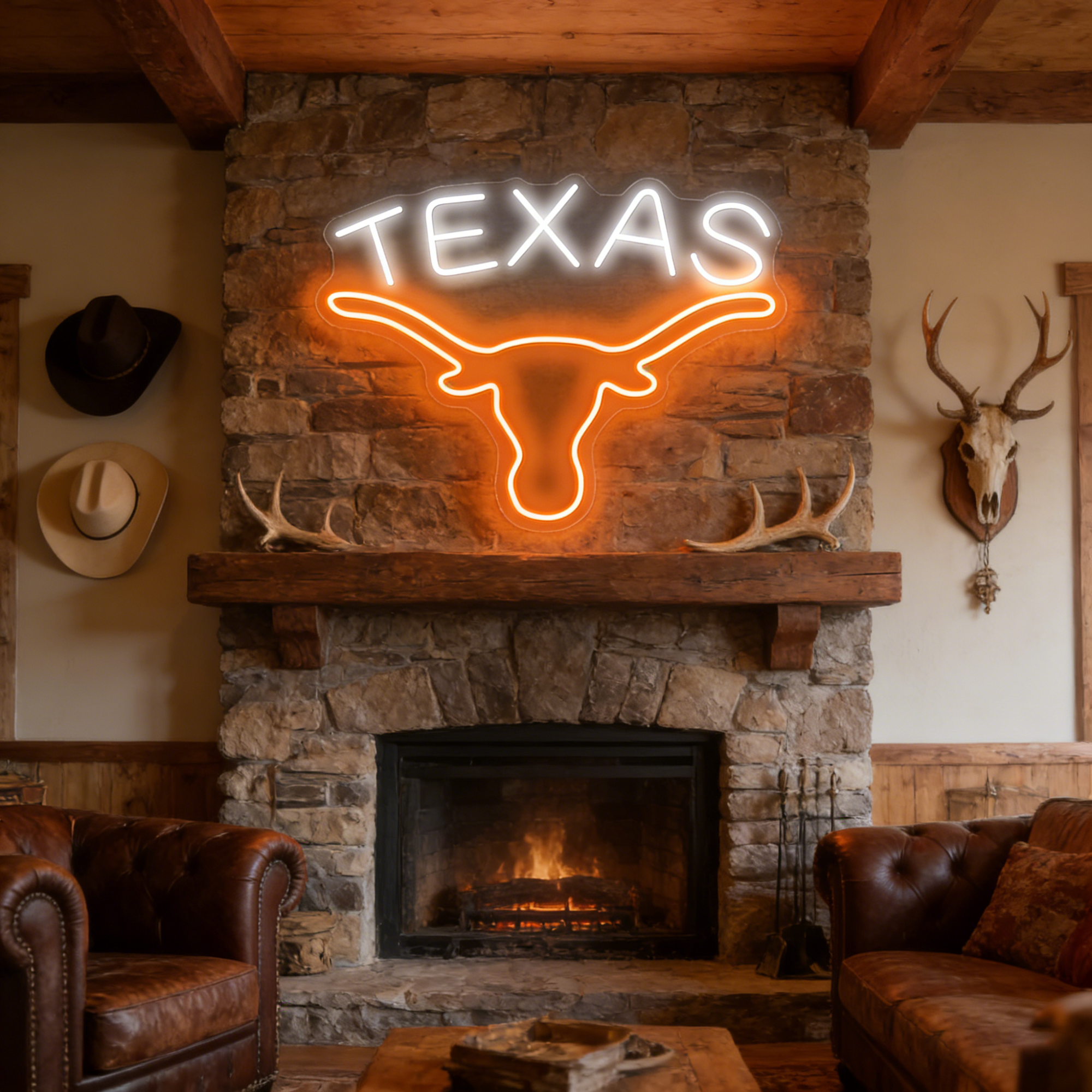 Texas Longhorn USB LED Neon Sign for Bar Game Room & Man Cave Wall Decor