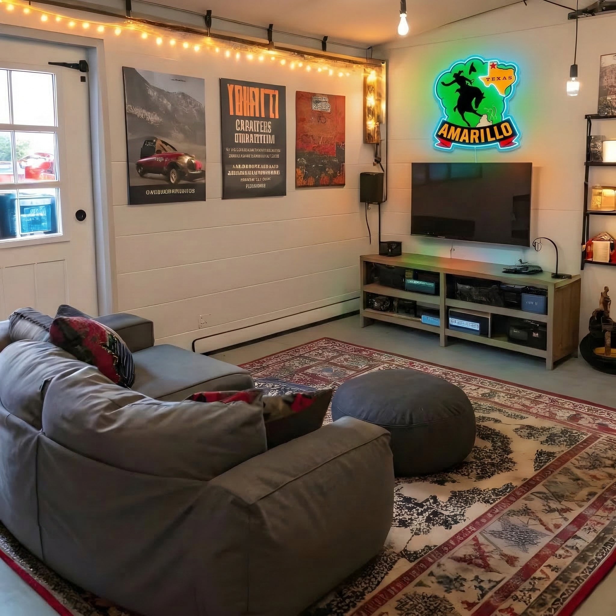 ShineNeon™ Amarillo Texas Bronco Rider LED Neon Sign Western Cowboy Man Cave Decor USB Power