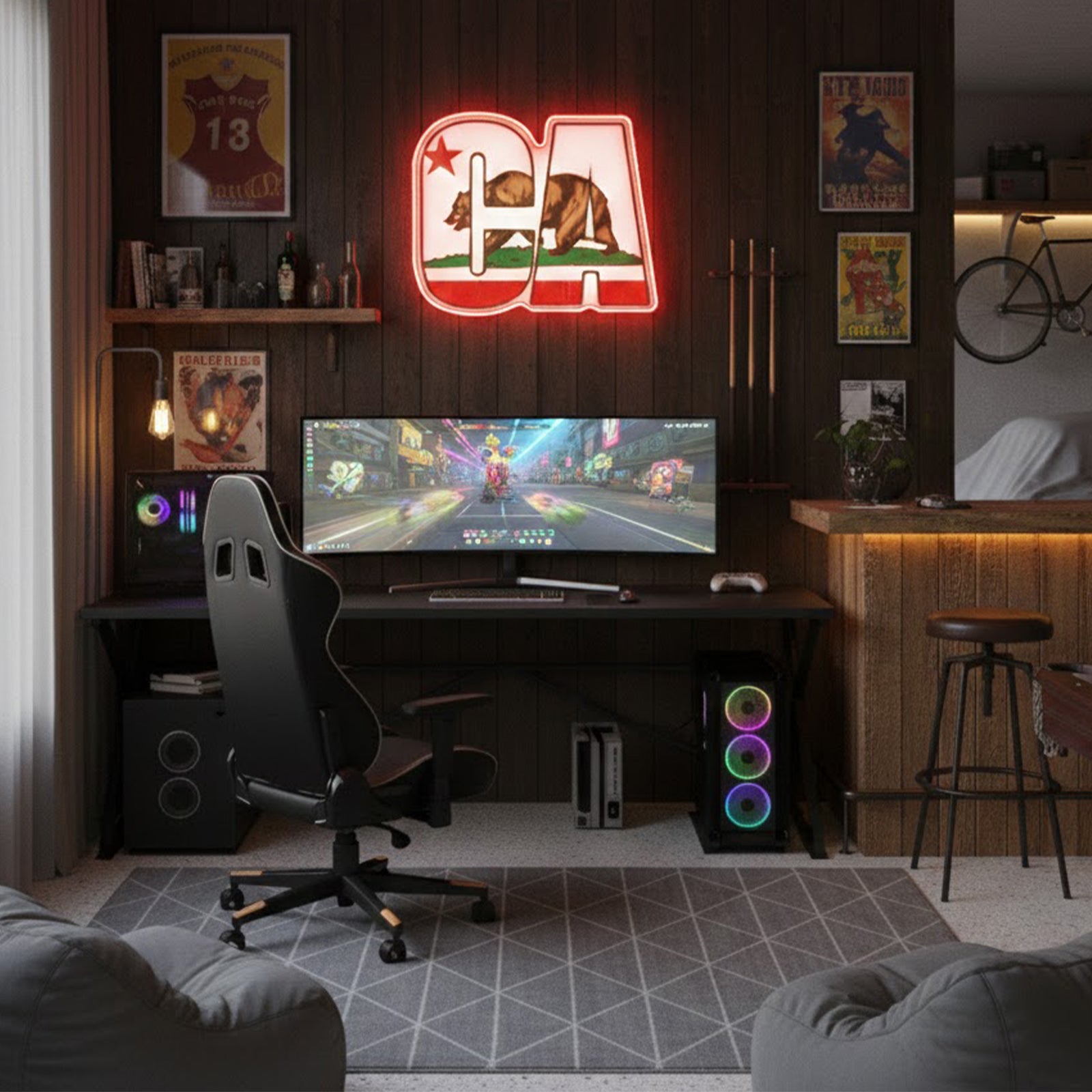 ShineNeon™ CA Bear LED Neon Sign - USB Power State Pride Wall Decor