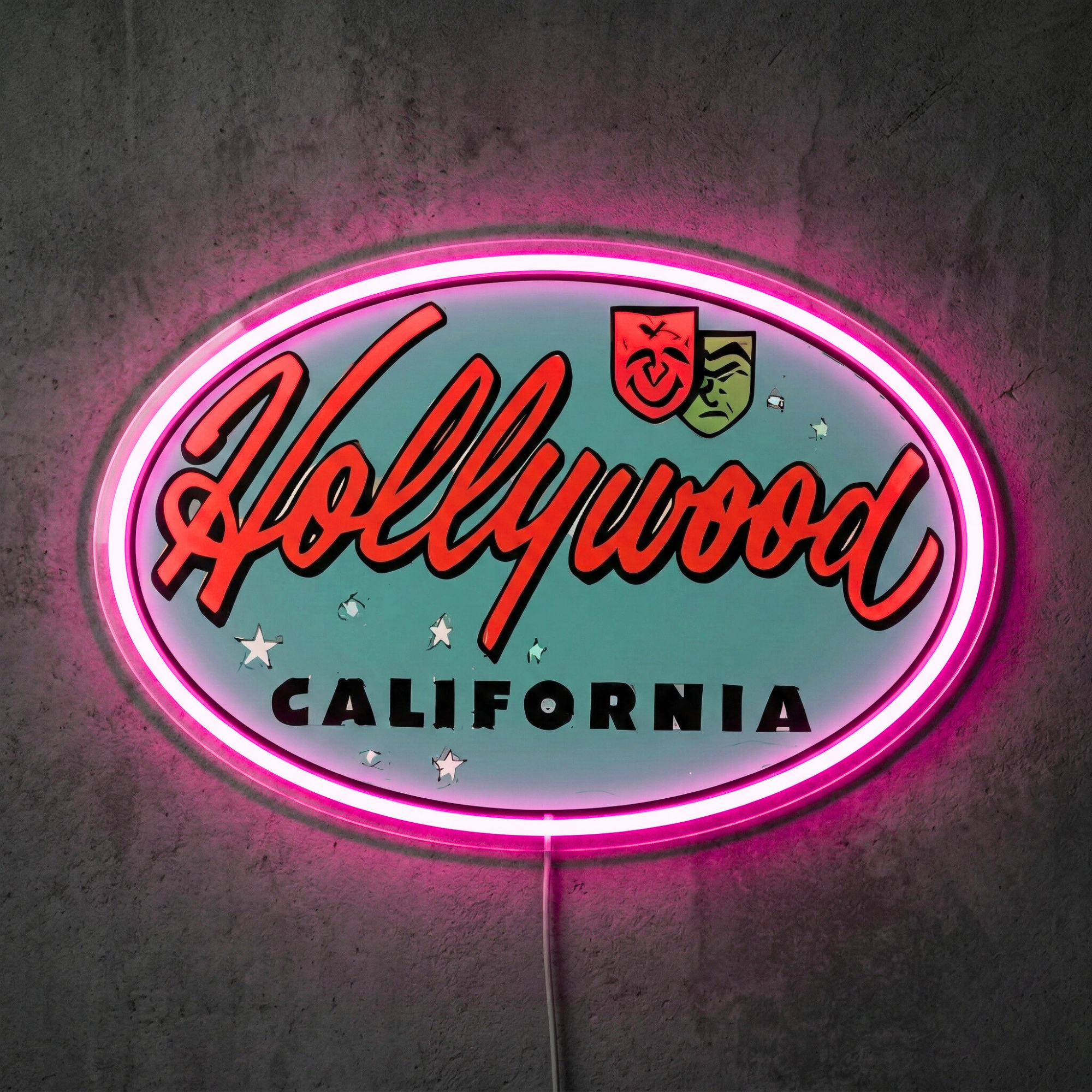 ShineNeon™ Hollywood California LED Neon Sign - Vintage Movie Room Wall Decor USB Powered