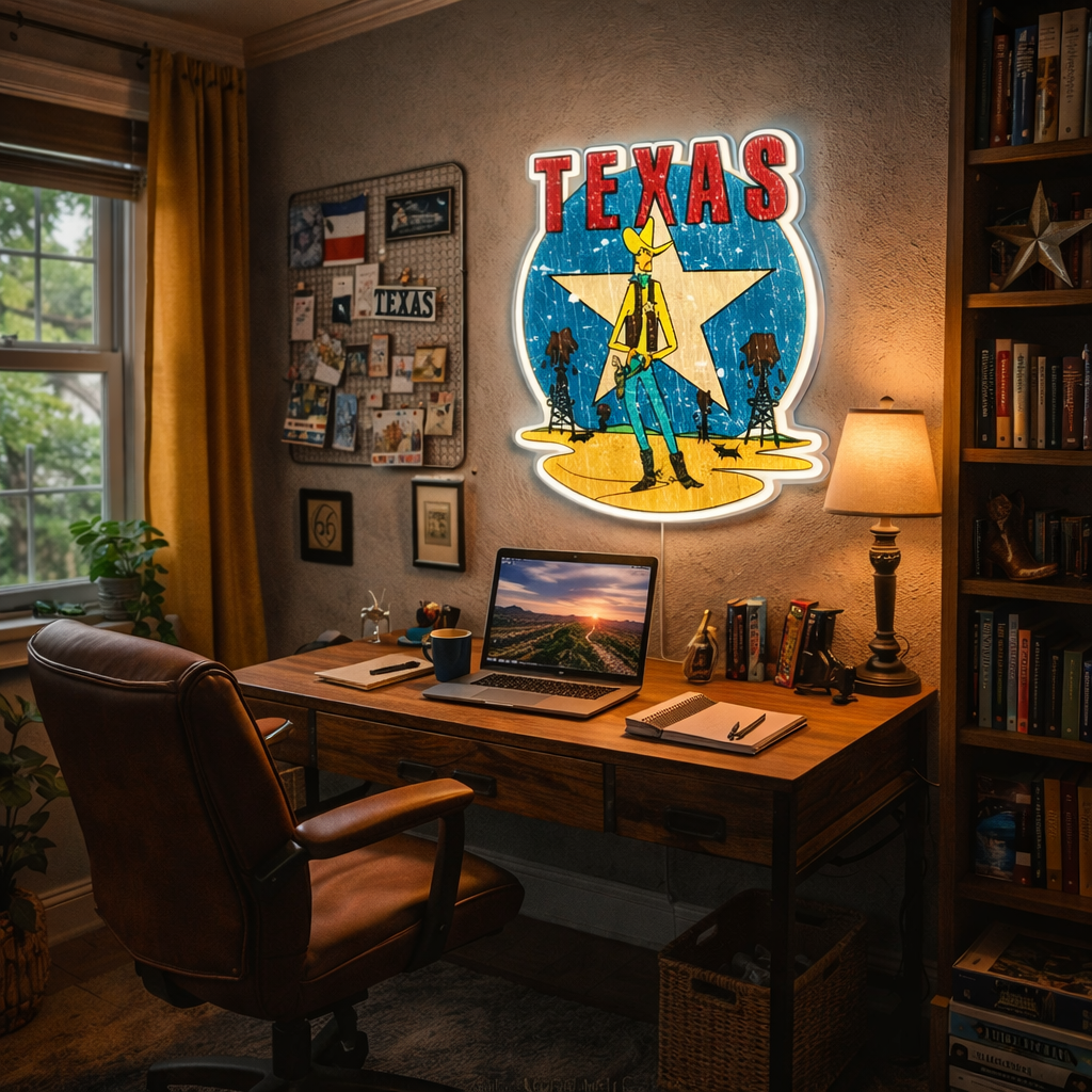 ShineNeon™ Vintage Lone Star Texas Cowboy LED Neon Sign Wall Art USB Powered