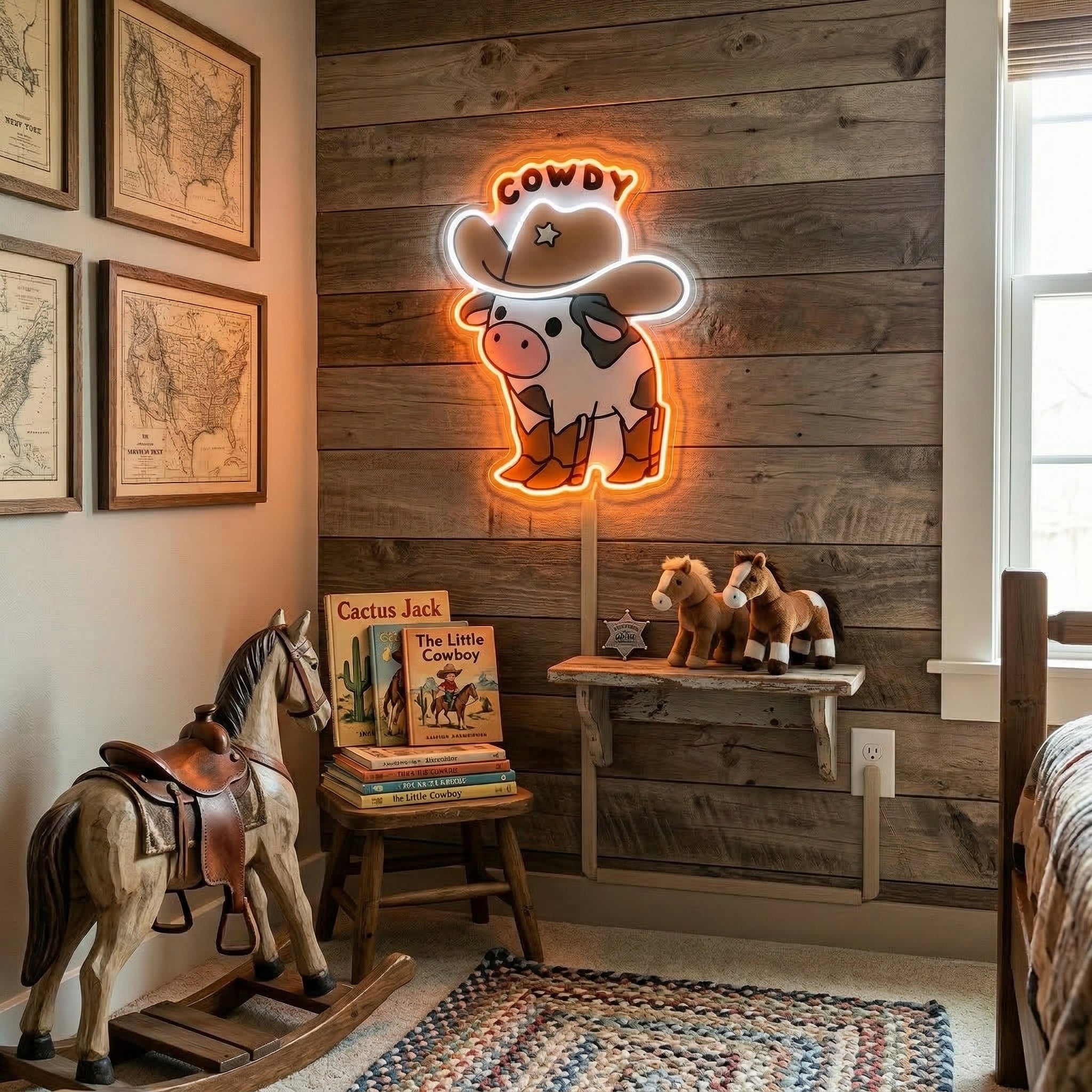 ShineNeon™ Cowdy Cow LED Neon Sign Western Cowboy Boots Room Decor USB Power