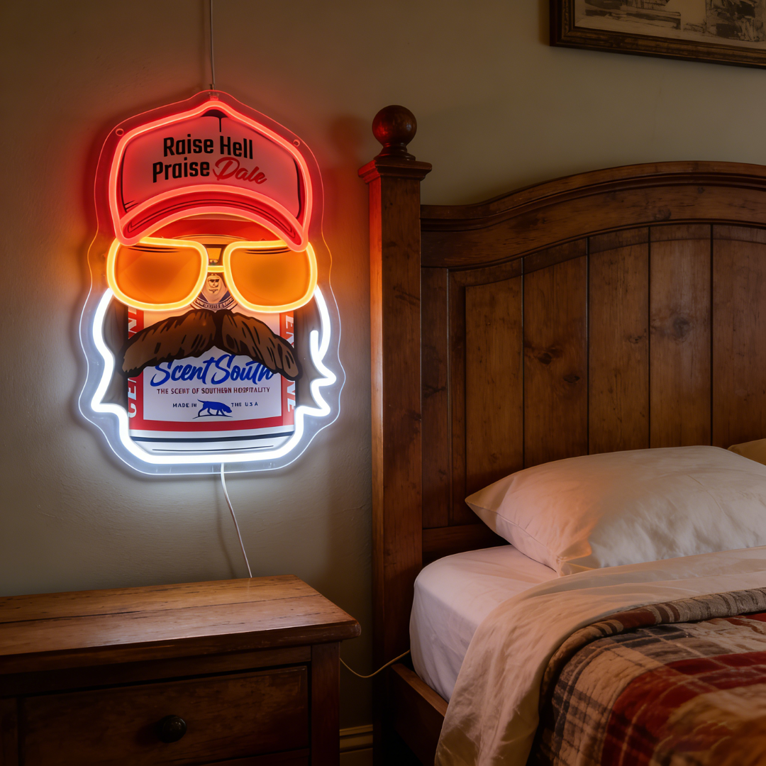 Bearded Racing Guy USB Led Neon Sign for Boys Room Man Cave Game Room & Birthday Gifts