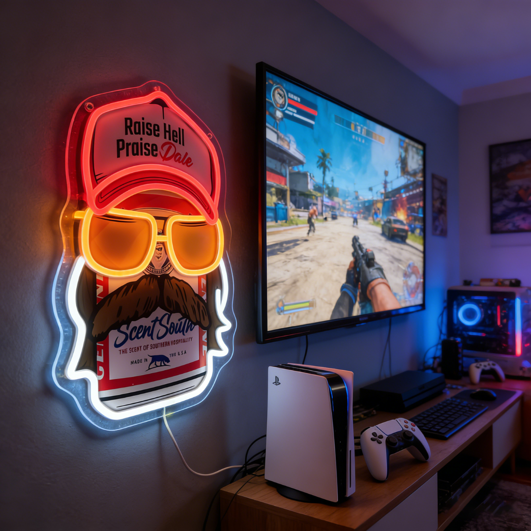 Bearded Racing Guy USB Led Neon Sign for Boys Room Man Cave Game Room & Birthday Gifts