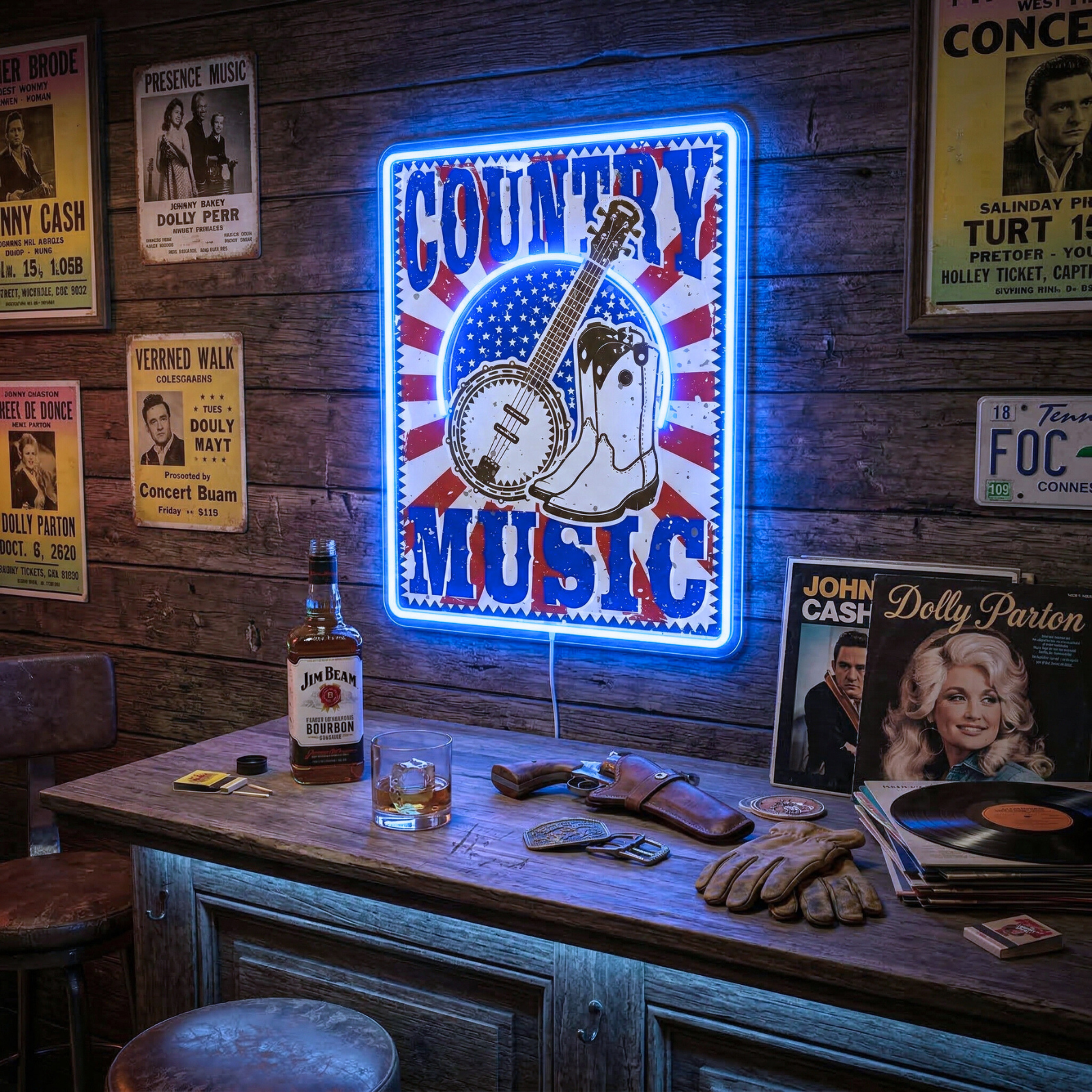 ShineNeon™ Vintage Country Music Banjo LED Neon Sign Rustic Americana Wall Art USB Power