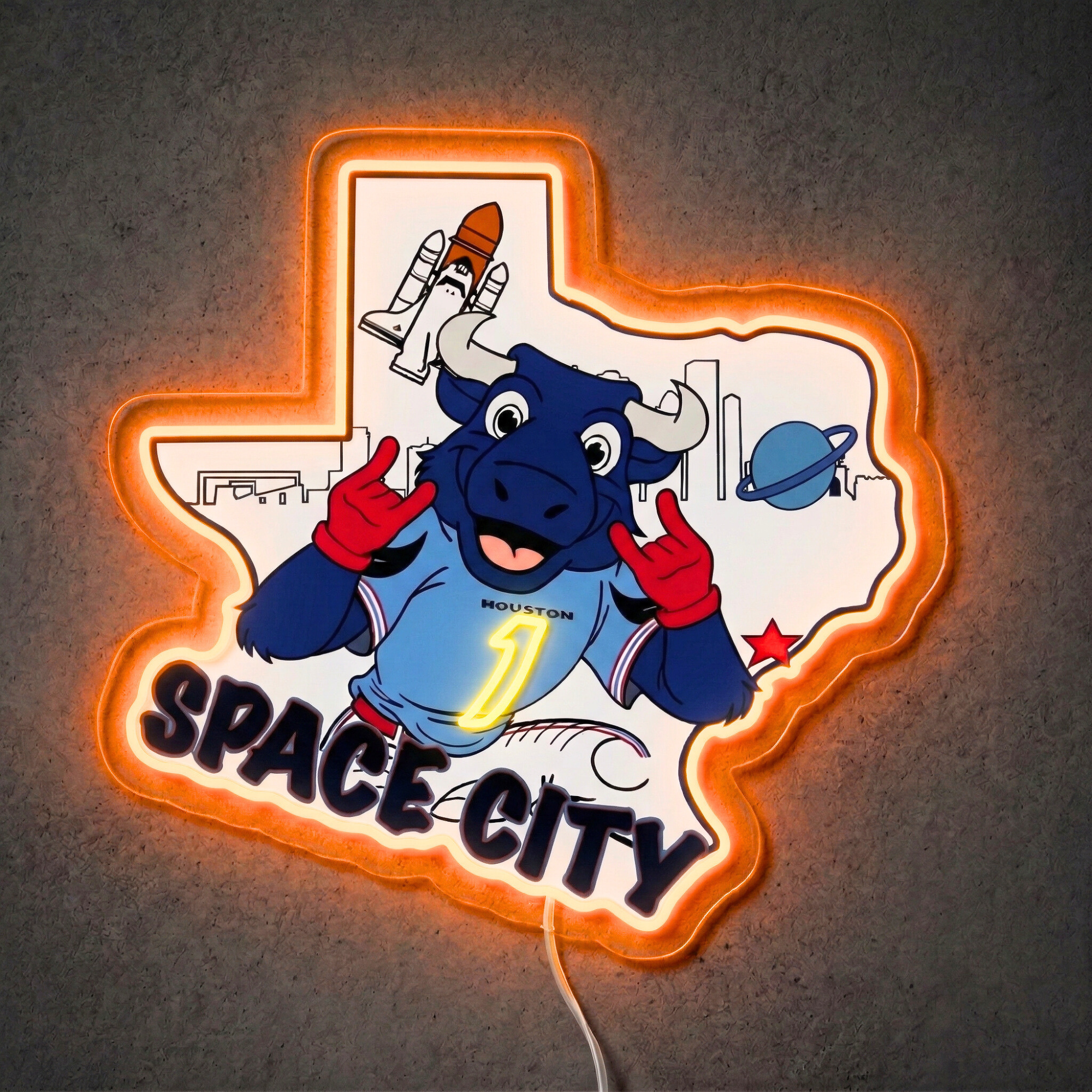 ShineNeon™ Houston Space City Texas Bull LED Neon Sign Multi-Color Sport Cave Vibe USB Power