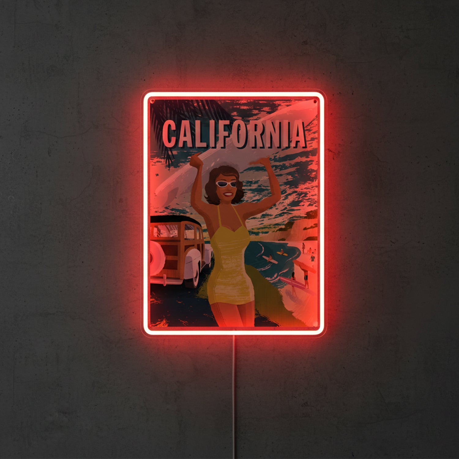 ShineNeon™ Retro California Surf Girl LED Neon Sign - Vintage Beach Wall Decor (USB Powered)