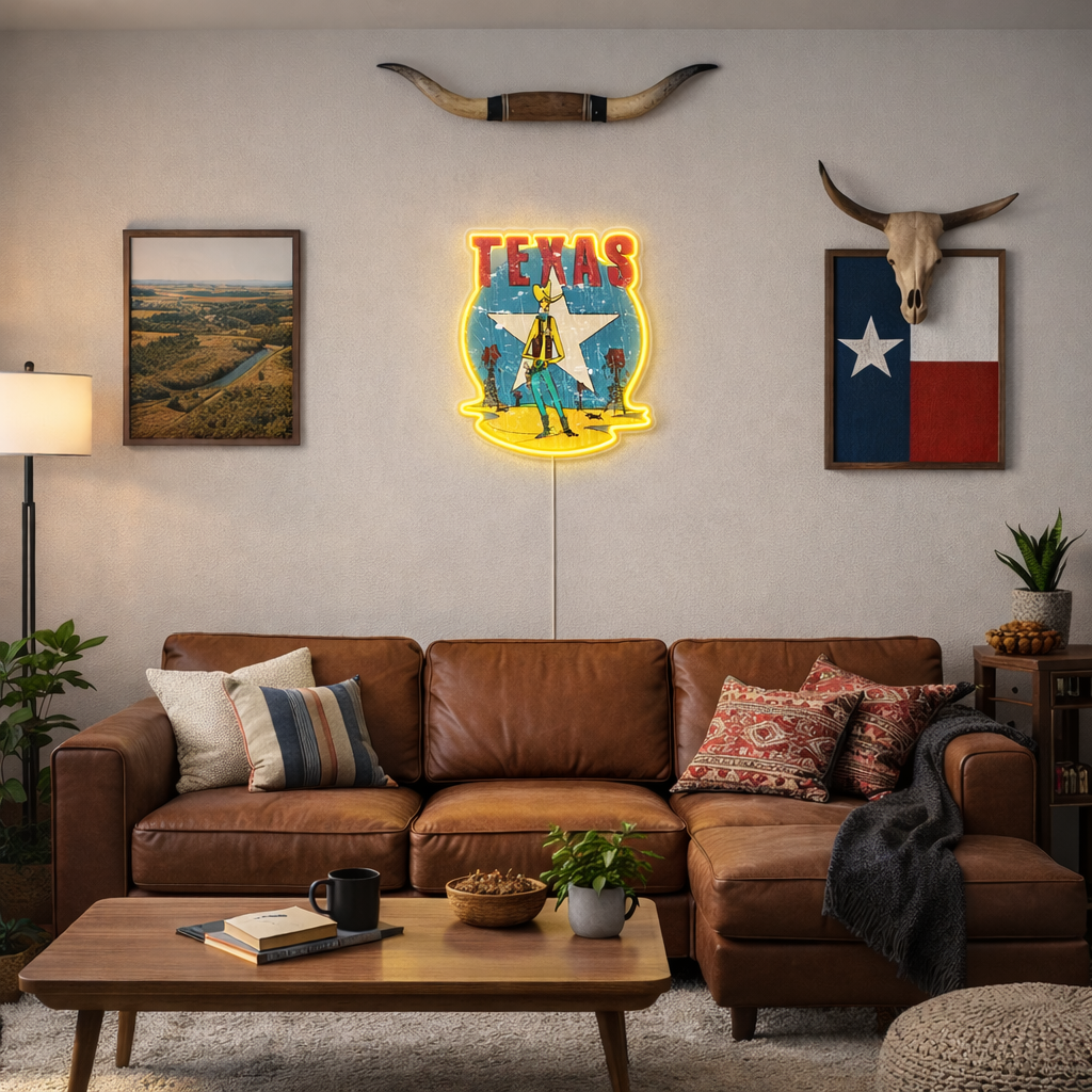 ShineNeon™ Vintage Lone Star Texas Cowboy LED Neon Sign Wall Art USB Powered