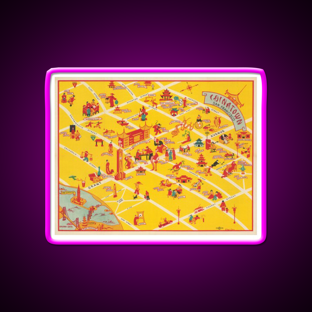 1939 Map Of Chinatown In San Francisco Asian Cultural Led Neon Sign Rgb Color