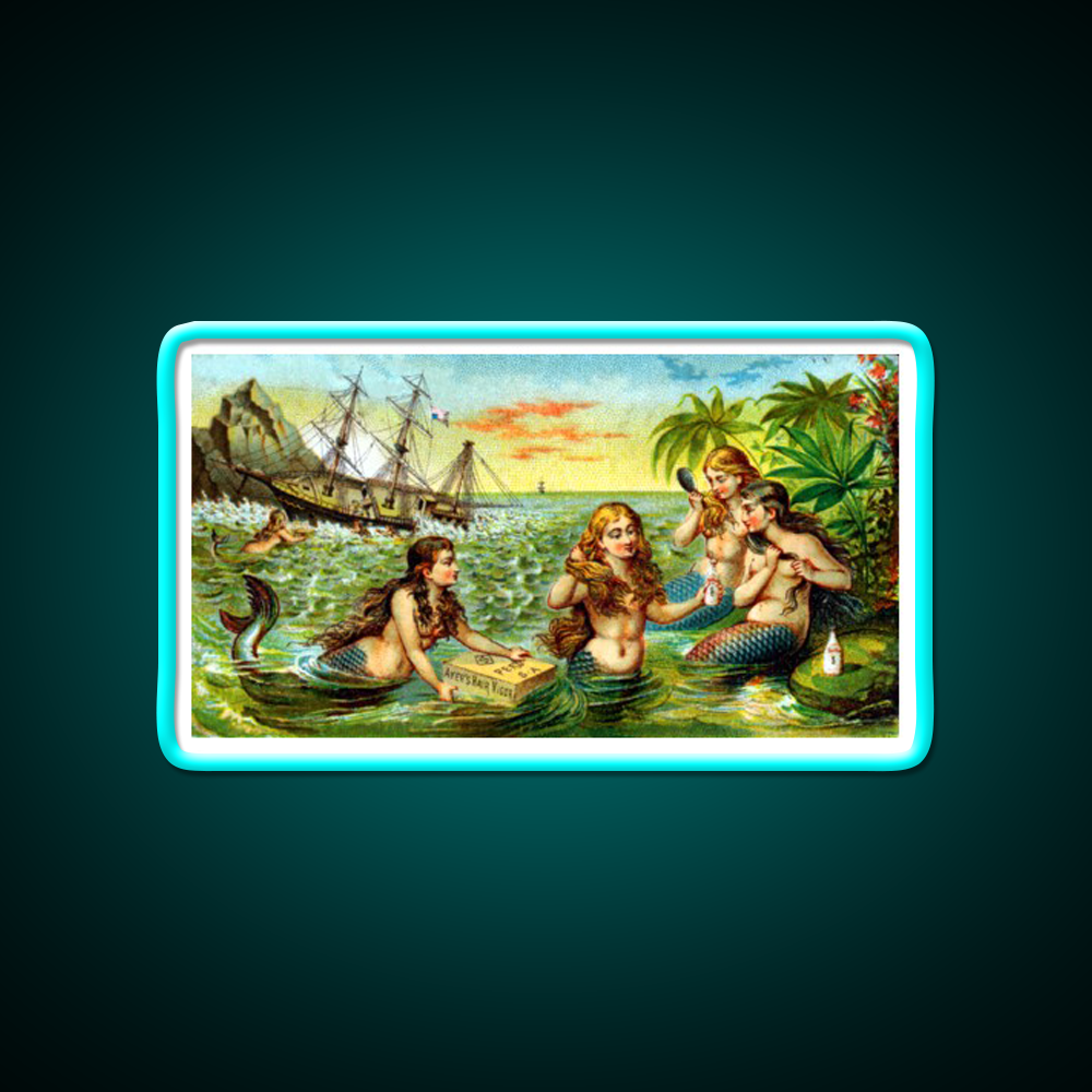 19Th Mermaids At Ship Wreck Barber Shop Haircut Led Neon Sign