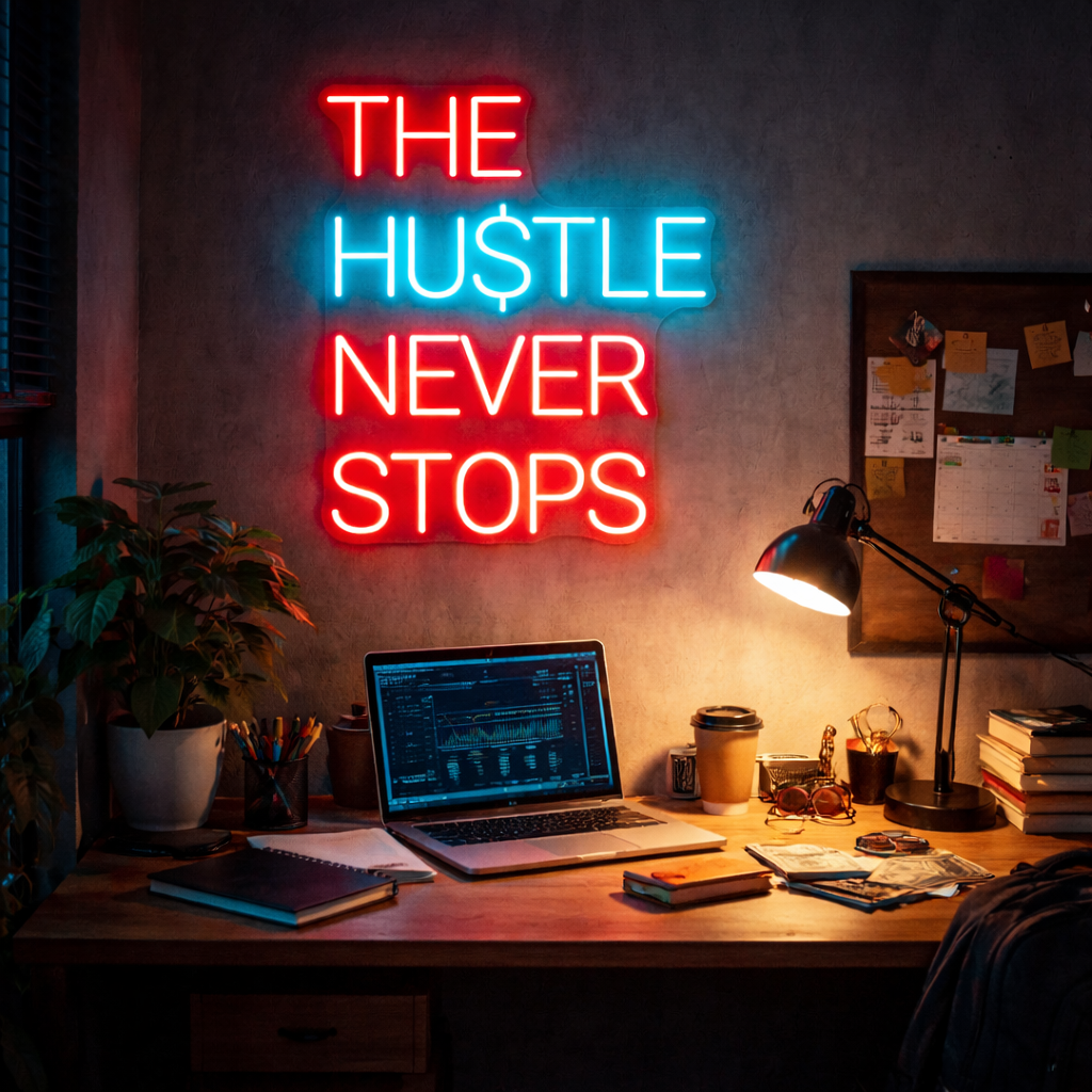 ShineNeon™ The Hustle Never Stops Neon Sign - USB Powered LED Wall Decor