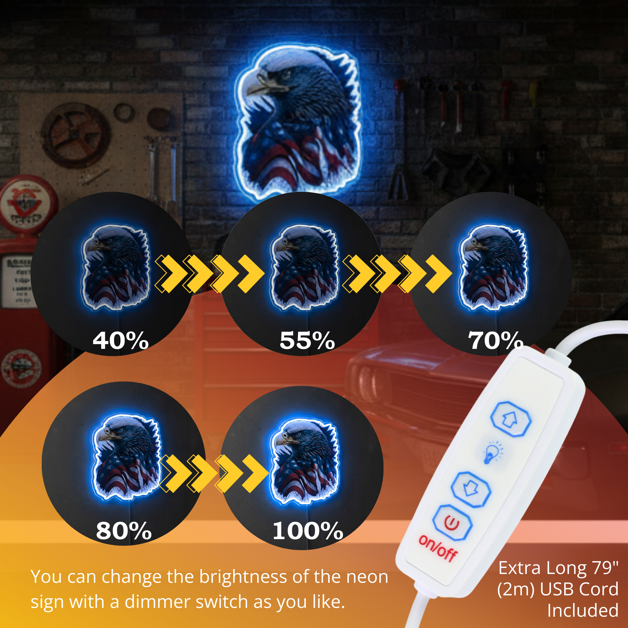 ShineNeon™ Patriotic American Eagle LED Sign - US Flag Wall Decor for Man Cave & Garage