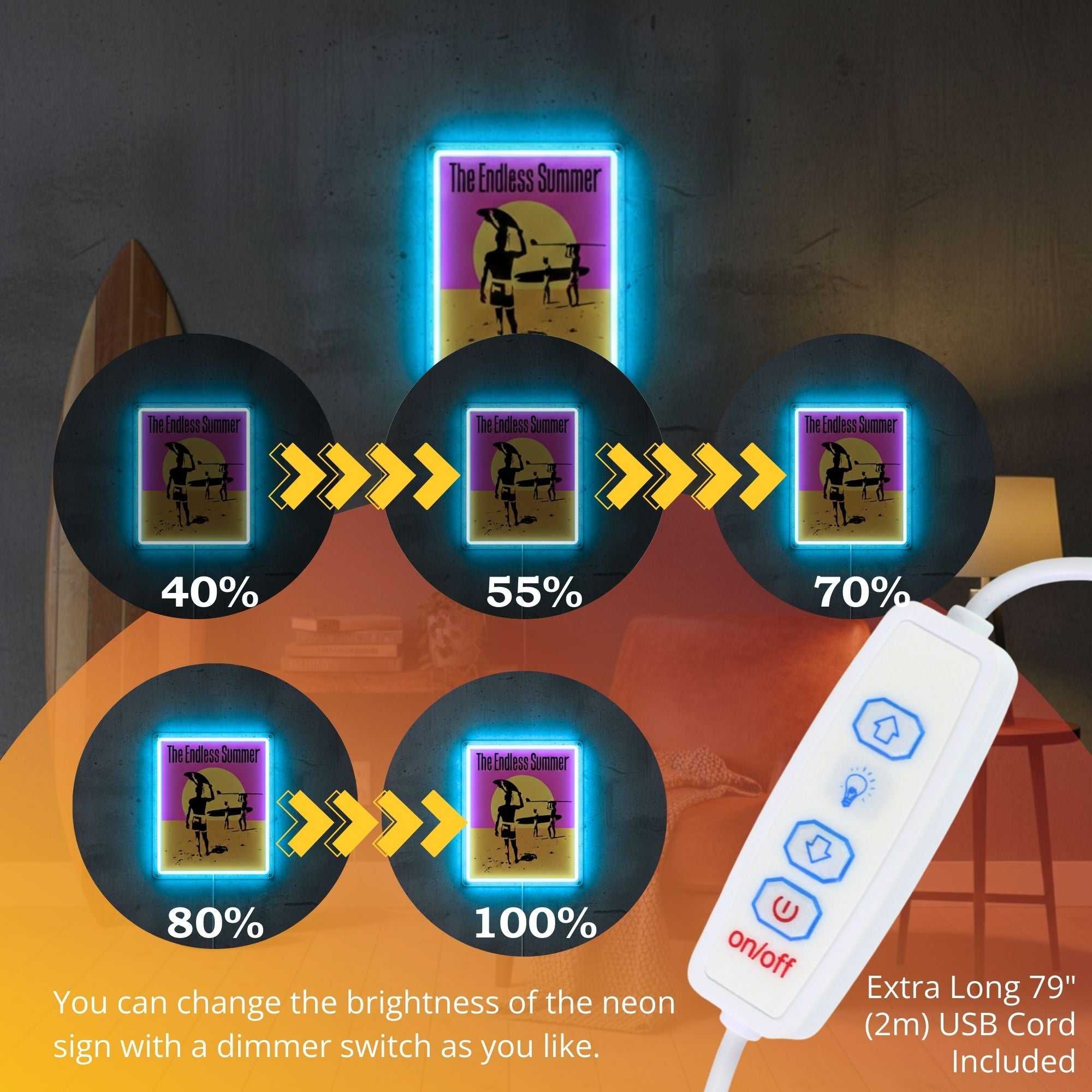 ShineNeon™ The Endless Summer LED Neon Sign - Retro Surf Beach Vibe Wall Decor (USB Powered)