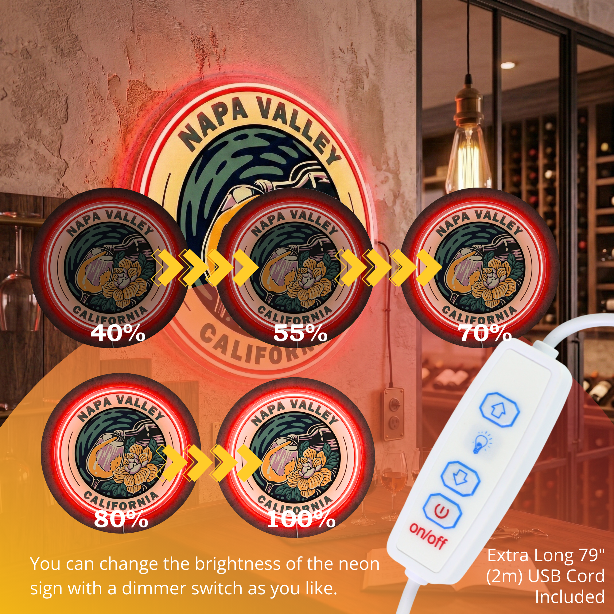 ShineNeon™ Napa Valley Wine Art LED Neon Sign - California Vineyard Wall Decor USB Powered