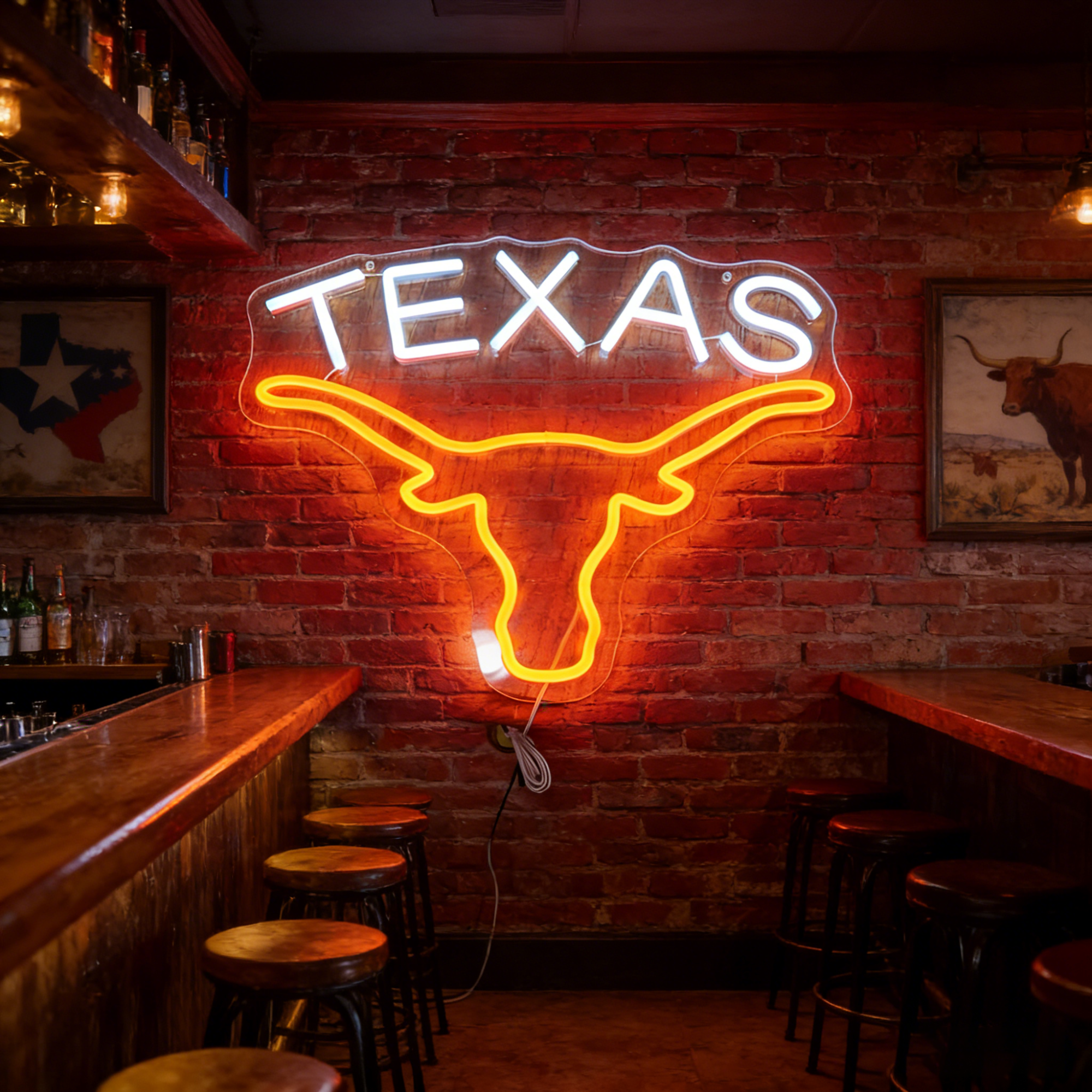 Texas Longhorn USB LED Neon Sign for Bar Game Room & Man Cave Wall Decor