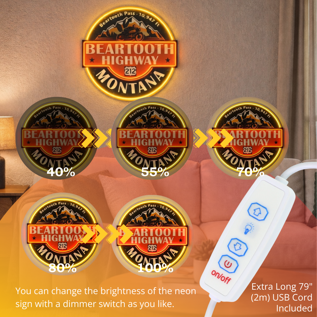 ShineNeon™ Beartooth Highway 212 Motorcycle Neon Sign - Retro Montana Garage & Man Cave Decor