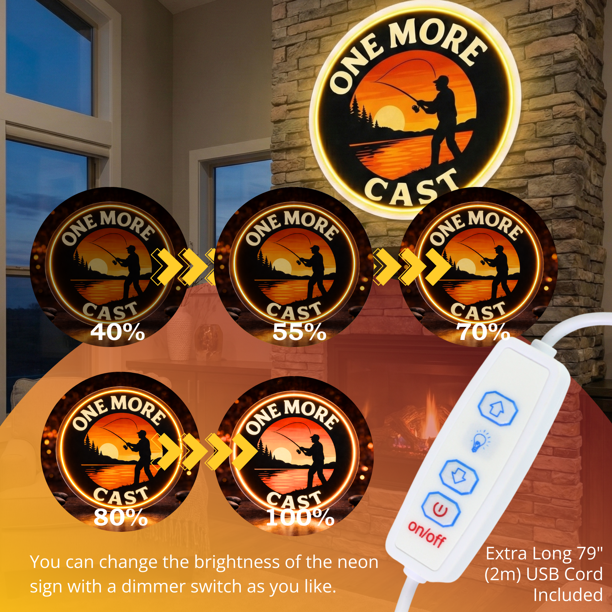 ShineNeon™ One More Cast Fishing LED Neon Sign - Sunset Lake House Wall Decor for Mancave