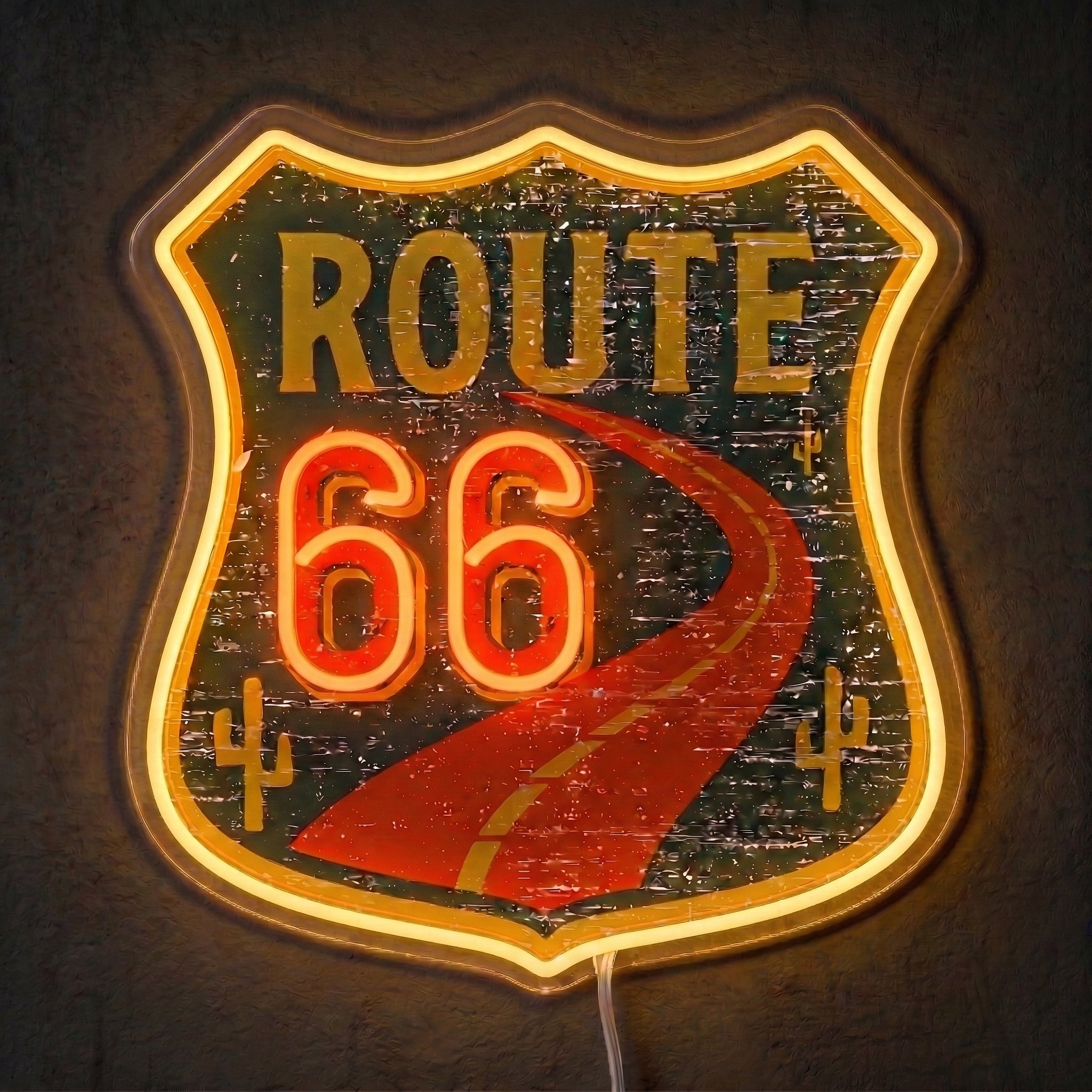 ShineNeon™ Route 66 Retro Road Trip LED Neon Sign - Vintage Desert Vibe Garage Decor USB Power