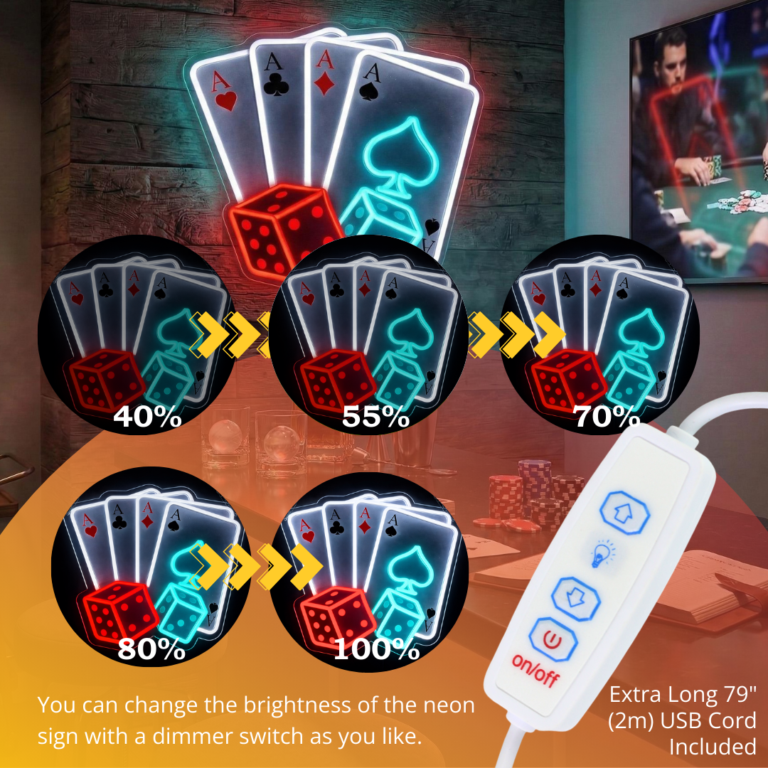 ShineNeon™ Four Aces & Dice LED Neon Sign - Vegas Casino Game Room Decor for Man Cave