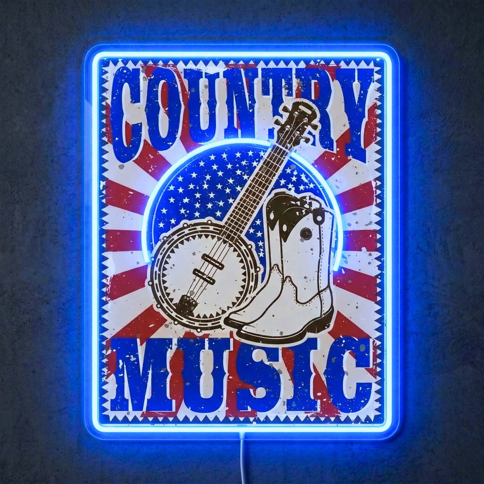 ShineNeon™ Vintage Country Music Banjo LED Neon Sign Rustic Americana Wall Art USB Power