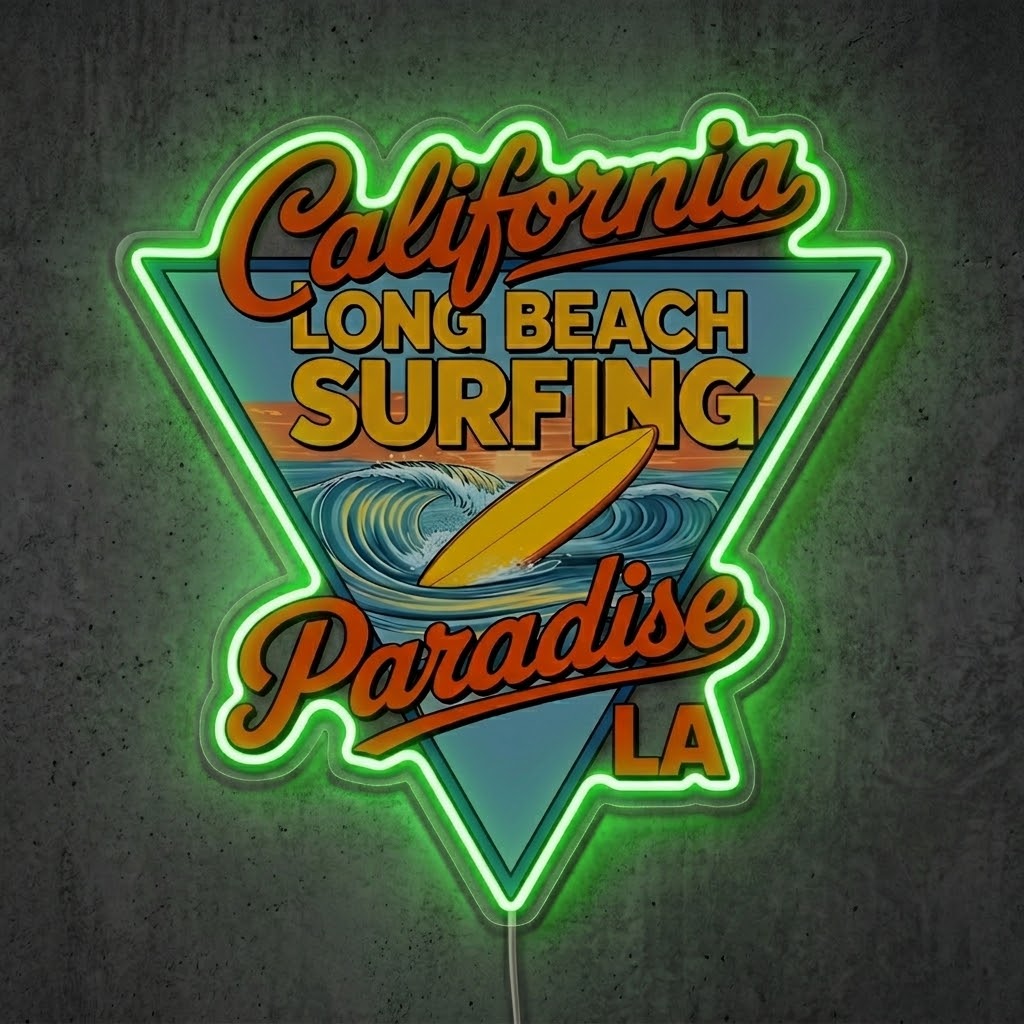 ShineNeon™ California Long Beach Surfing Paradise LED Neon Sign - LA Retro Wall Decor USB Power