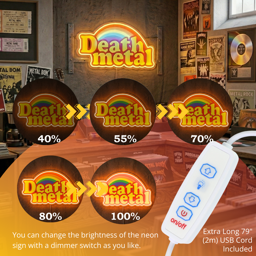 ShineNeon™ Rainbow Death Metal LED Neon Sign - Retro Pastel Sarcastic Wall Decor for Gaming & Mancave