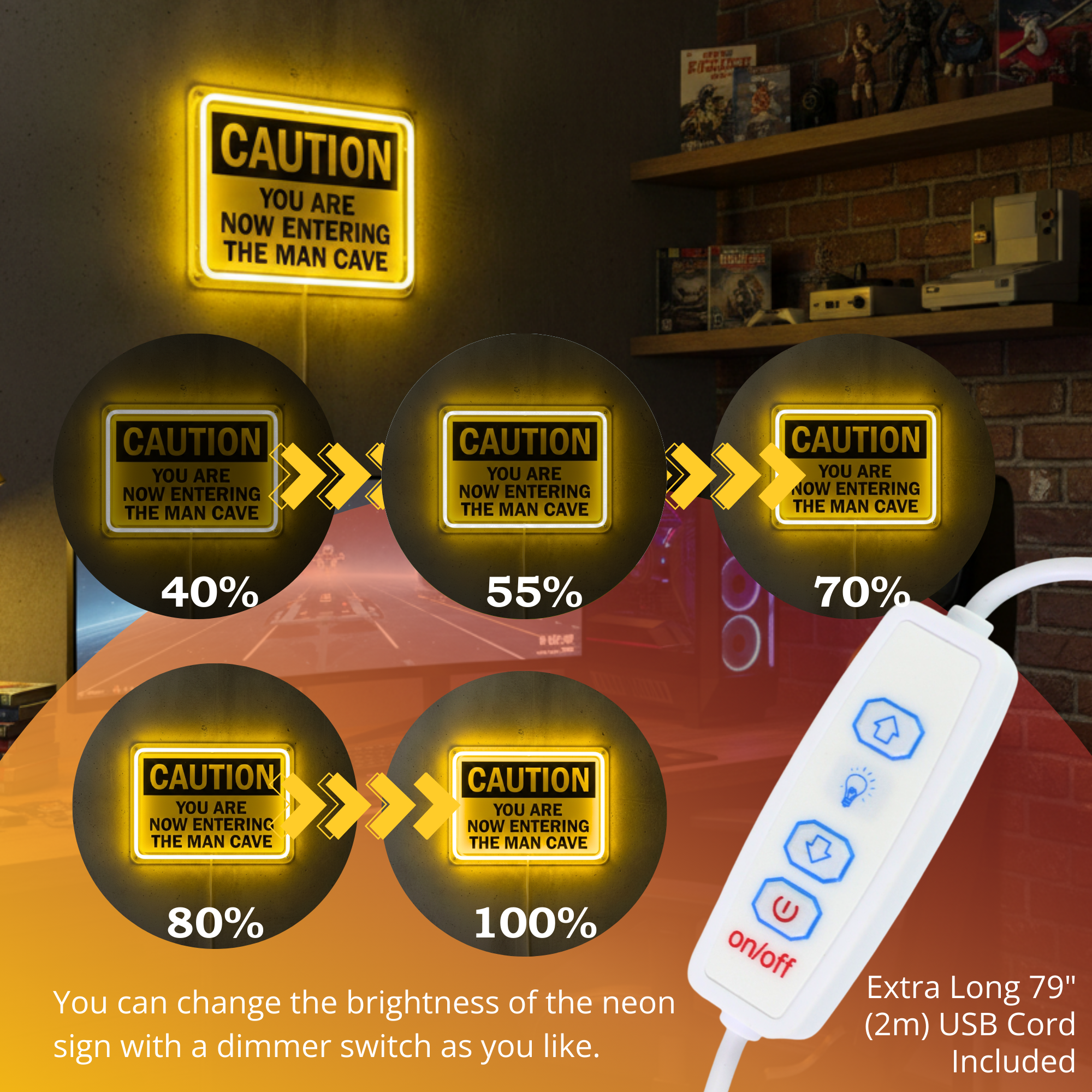 ShineNeon™ Caution Man Cave LED Neon Sign - Yellow Warning Light for Garage & Game Room