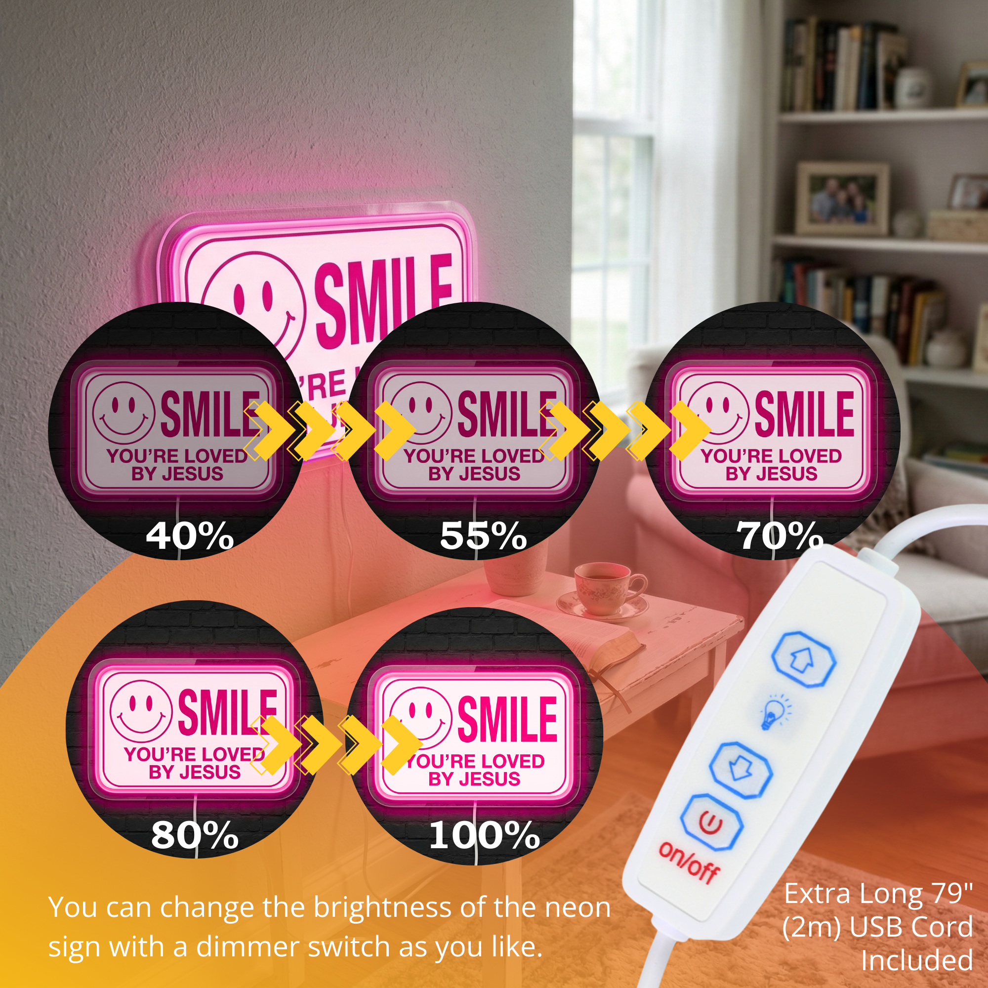 ShineNeon™ Jesus Loves You Smile LED Neon Sign Home Wall Faith Decor USB Powered