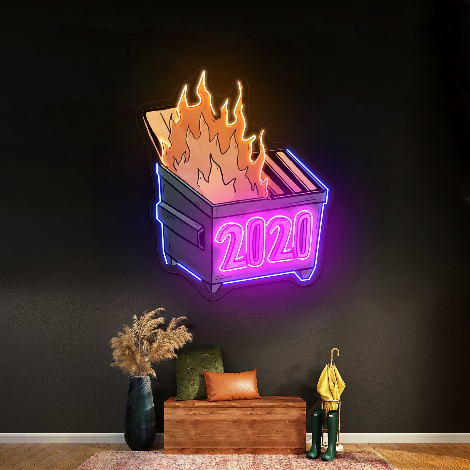 2020 Dumpster Fire Neon Signs For Neon Wall Signs Artwork