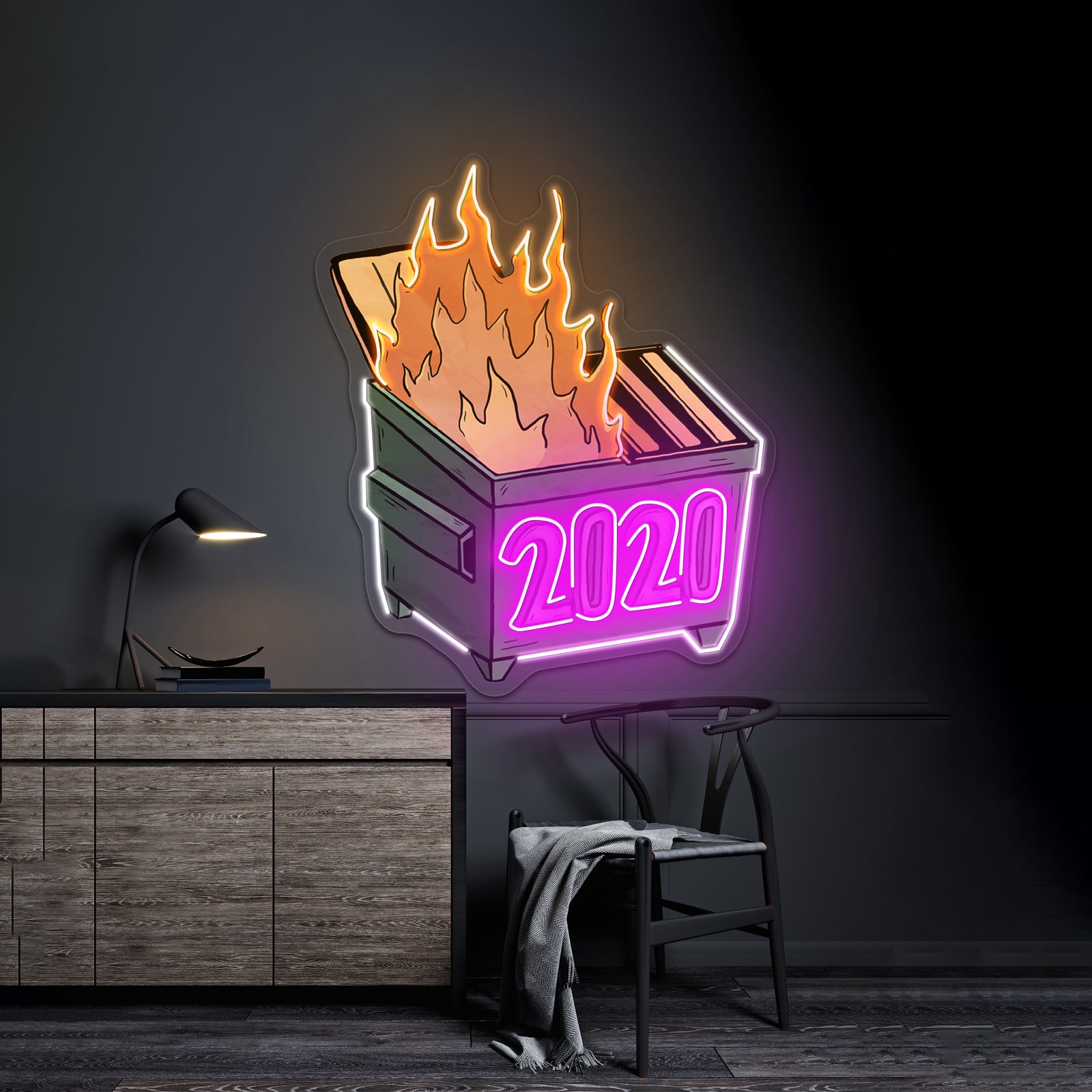 2020 Dumpster Fire Neon Signs For Neon Wall Signs Artwork