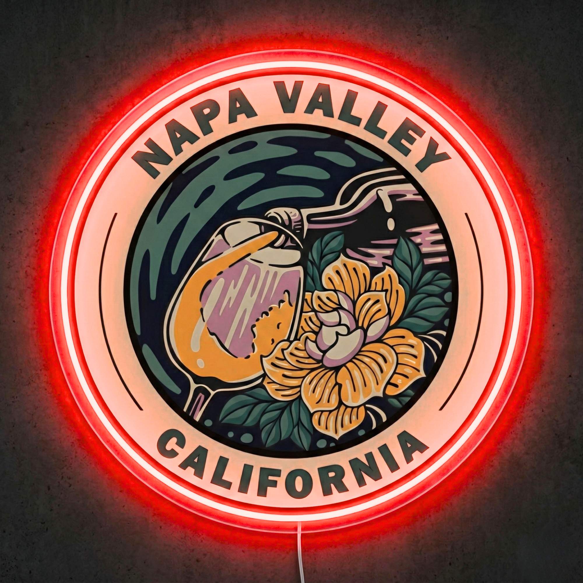 ShineNeon™ Napa Valley Wine Art LED Neon Sign - California Vineyard Wall Decor USB Powered