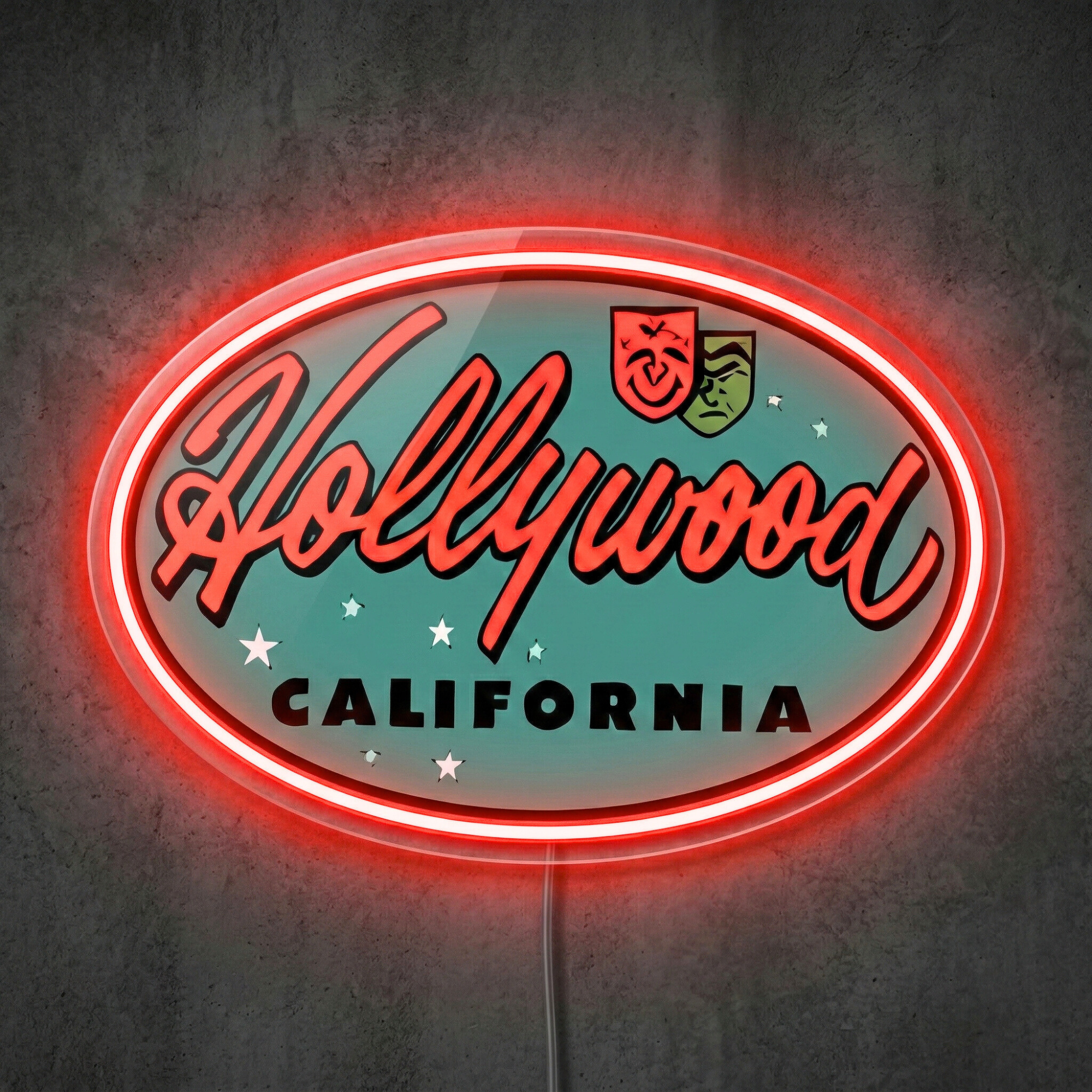ShineNeon™ Hollywood California LED Neon Sign - Vintage Movie Room Wall Decor USB Powered