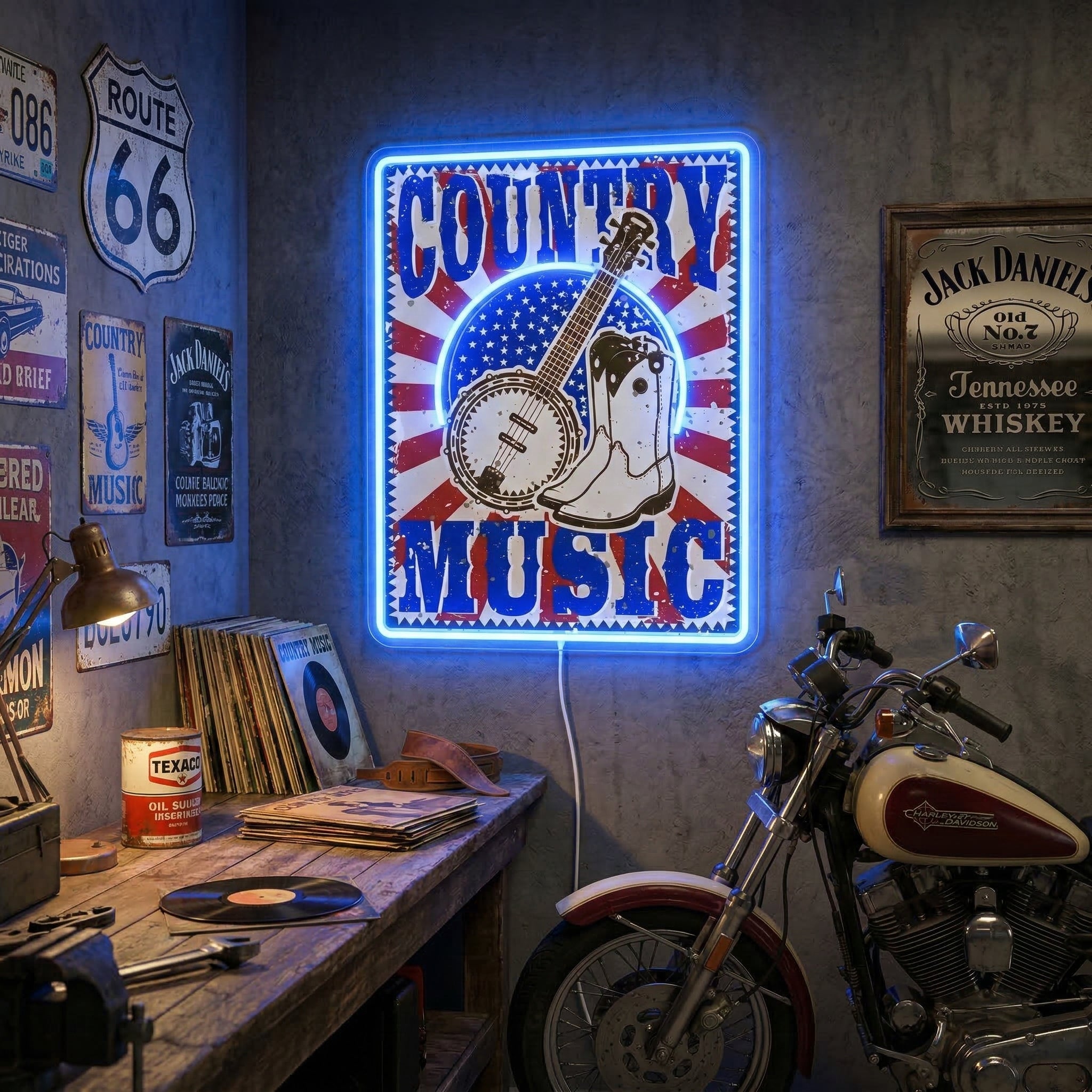 ShineNeon™ Vintage Country Music Banjo LED Neon Sign Rustic Americana Wall Art USB Power