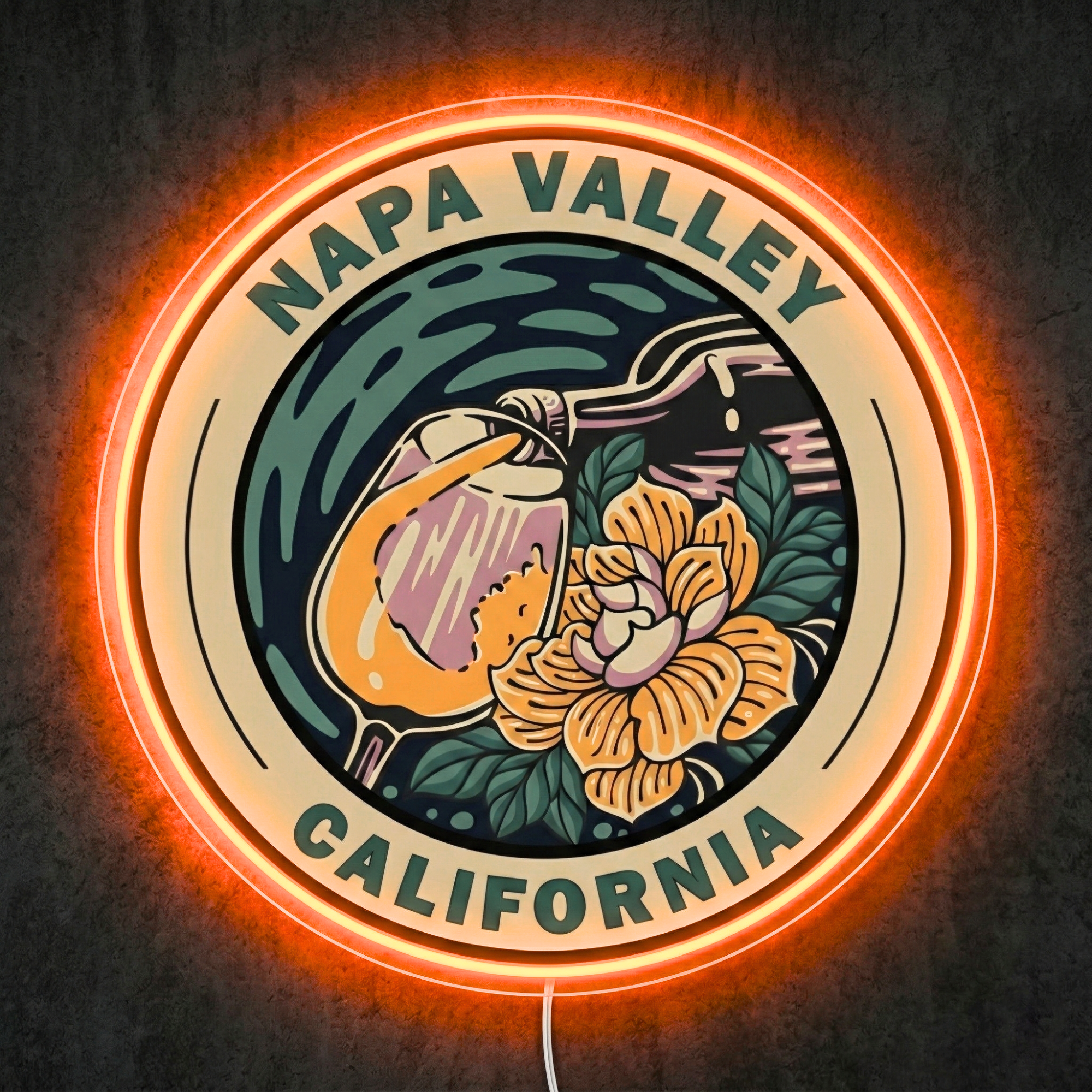 ShineNeon™ Napa Valley Wine Art LED Neon Sign - California Vineyard Wall Decor USB Powered