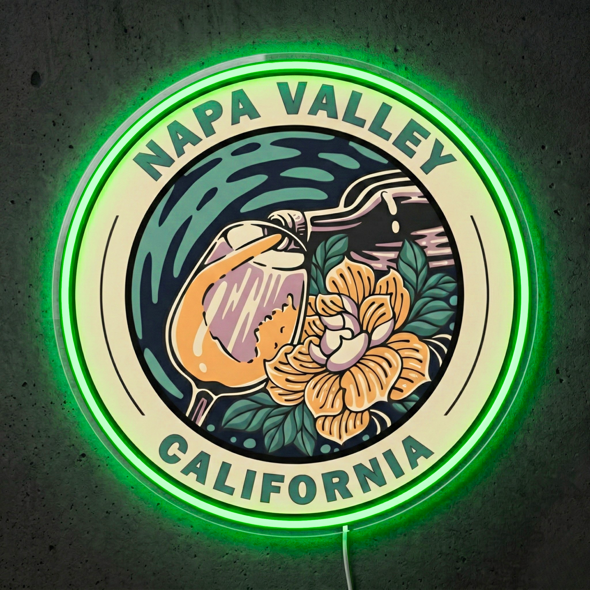 ShineNeon™ Napa Valley Wine Art LED Neon Sign - California Vineyard Wall Decor USB Powered