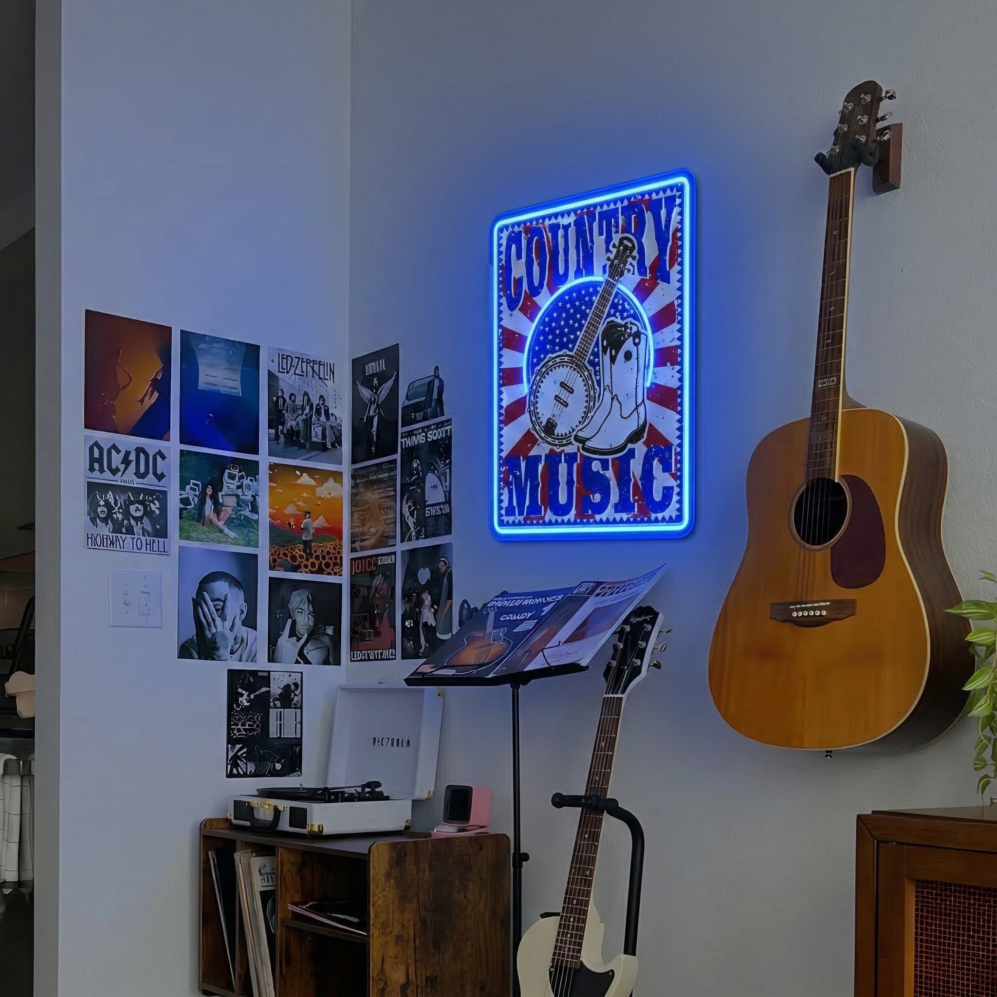 ShineNeon™ Vintage Country Music Banjo LED Neon Sign Rustic Americana Wall Art USB Power