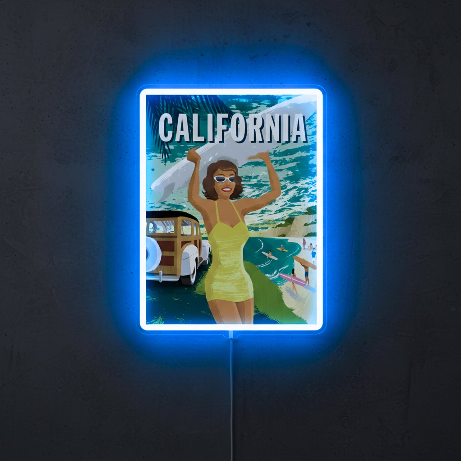 ShineNeon™ Retro California Surf Girl LED Neon Sign - Vintage Beach Wall Decor (USB Powered)