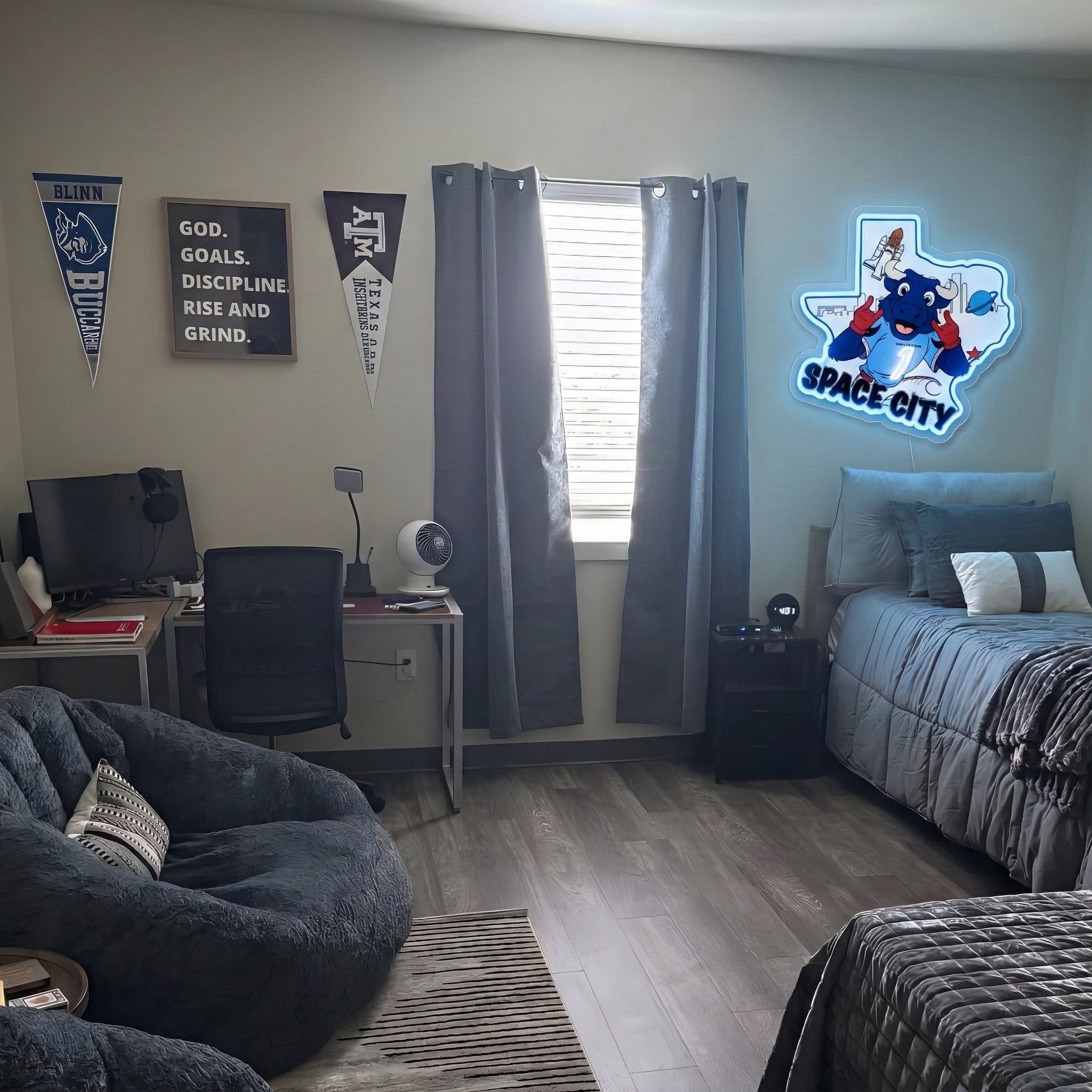 ShineNeon™ Houston Space City Texas Bull LED Neon Sign Multi-Color Sport Cave Vibe USB Power