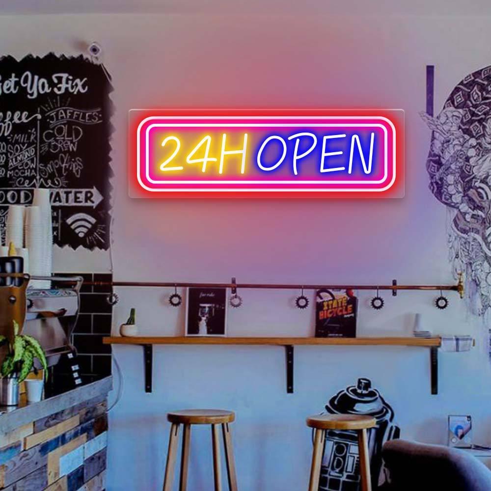 24h Open Tri-Color Led Neon Sign For Cafe Bar Commercial | Shineneon