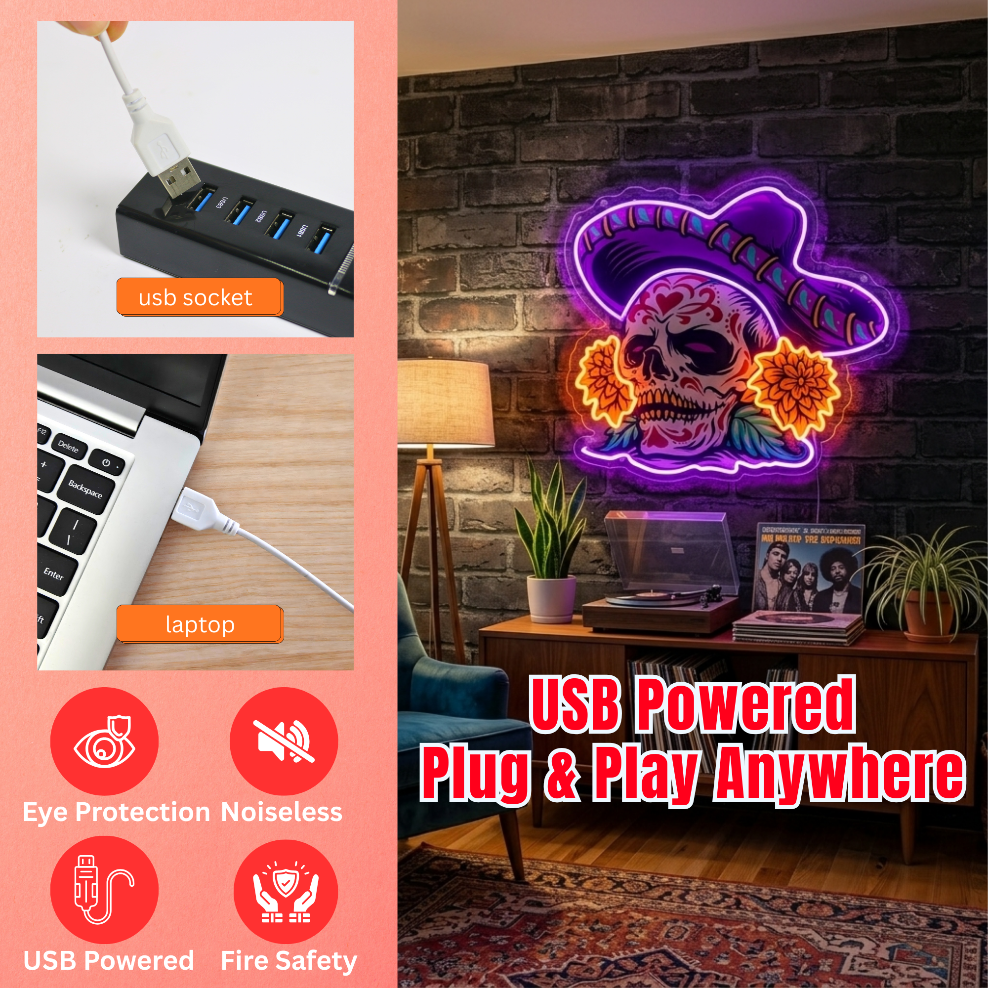 ShineNeon™ Sombrero Sugar Skull Neon Sign - Vibrant Day of the Dead Wall Decor for Man Cave