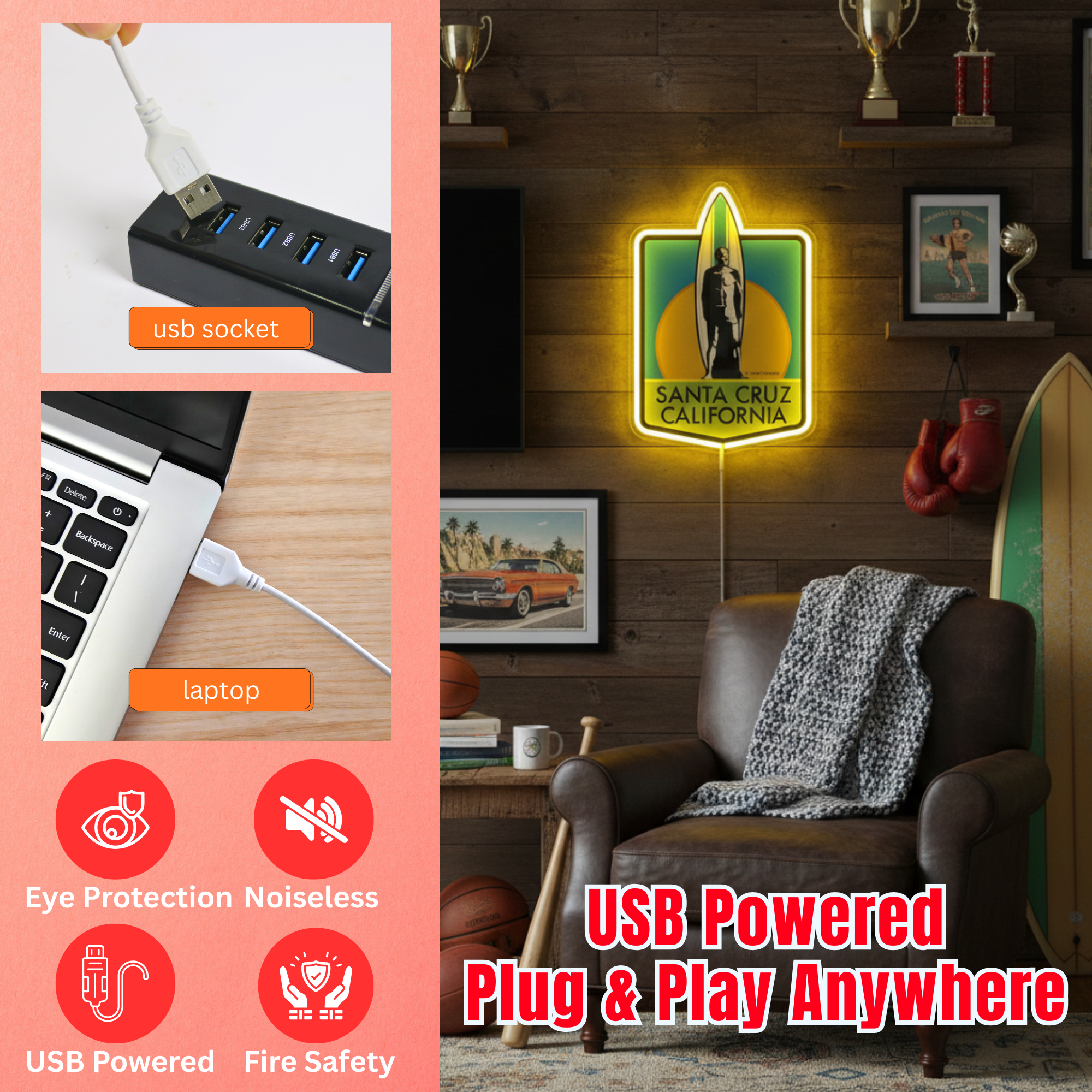 ShineNeon™ Retro Surf California LED Neon Sign - Vintage Beach Vibe Wall Art (USB Powered)